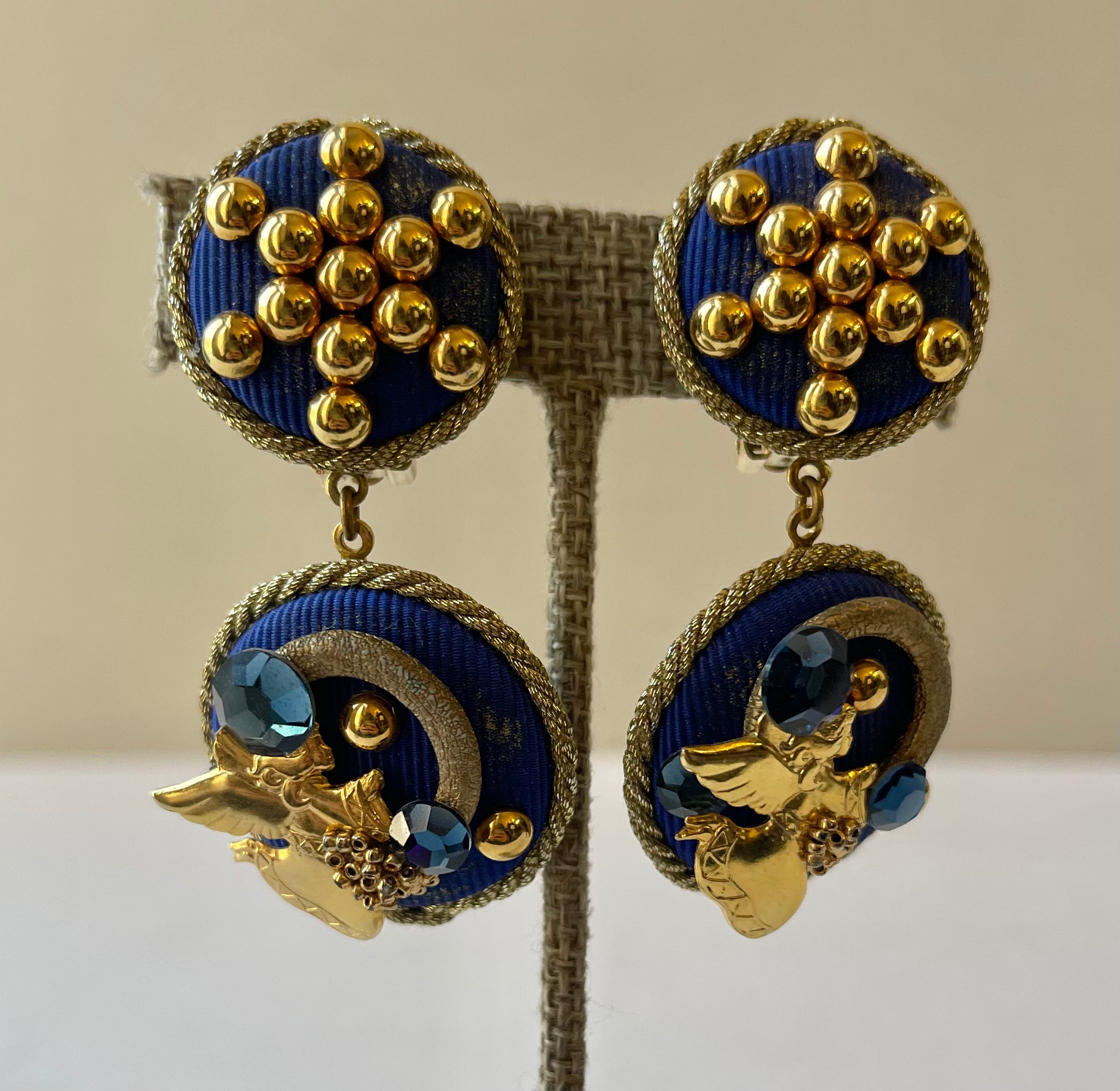 Angel Decal Blue & Gold Clip-On Earrings