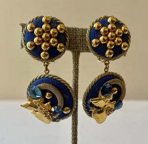Angel Decal Blue & Gold Clip-On Earrings