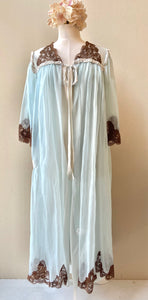 50s Vintage Blue & Brown Lace Ruffle Nightgown