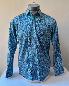 Barabas Paisley Aqua Button-Up Shirt - Size Large
