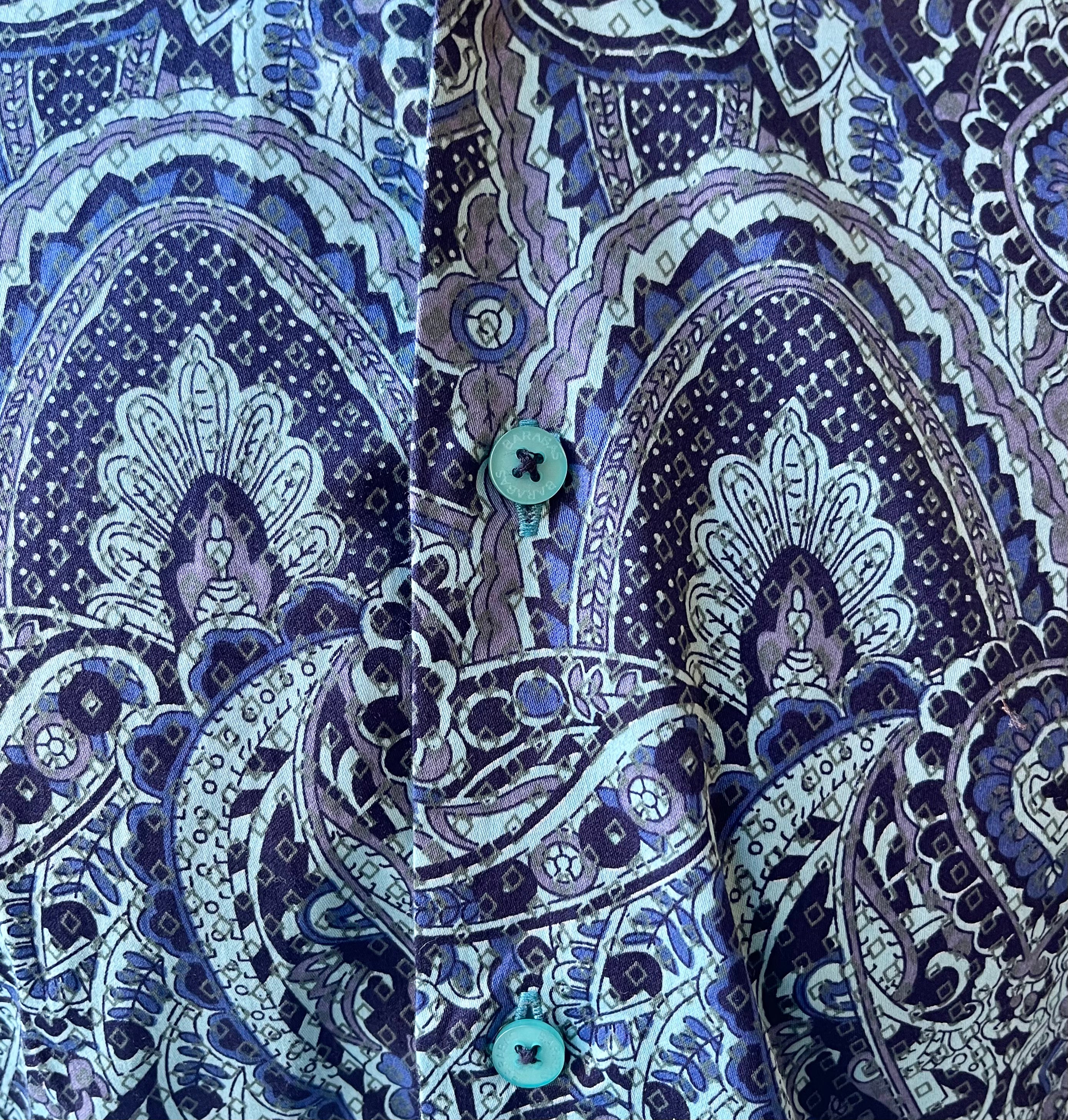 Barabas Paisley Aqua Button-Up Shirt - Size Large