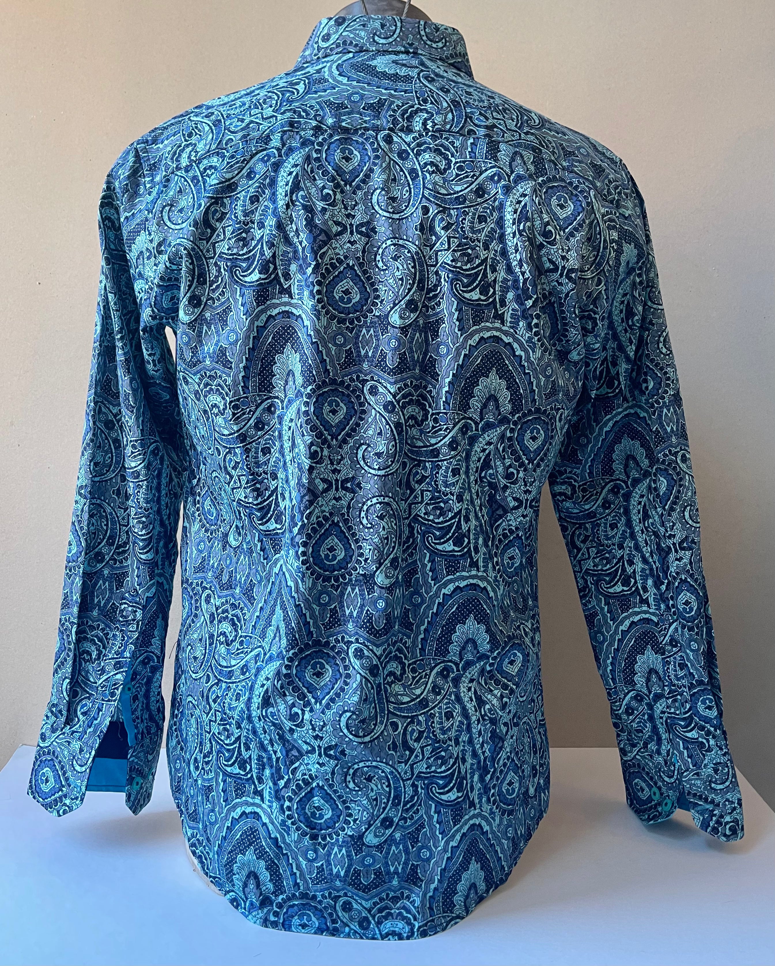 Barabas Paisley Aqua Button-Up Shirt - Size Large