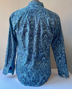 Barabas Paisley Aqua Button-Up Shirt - Size Large