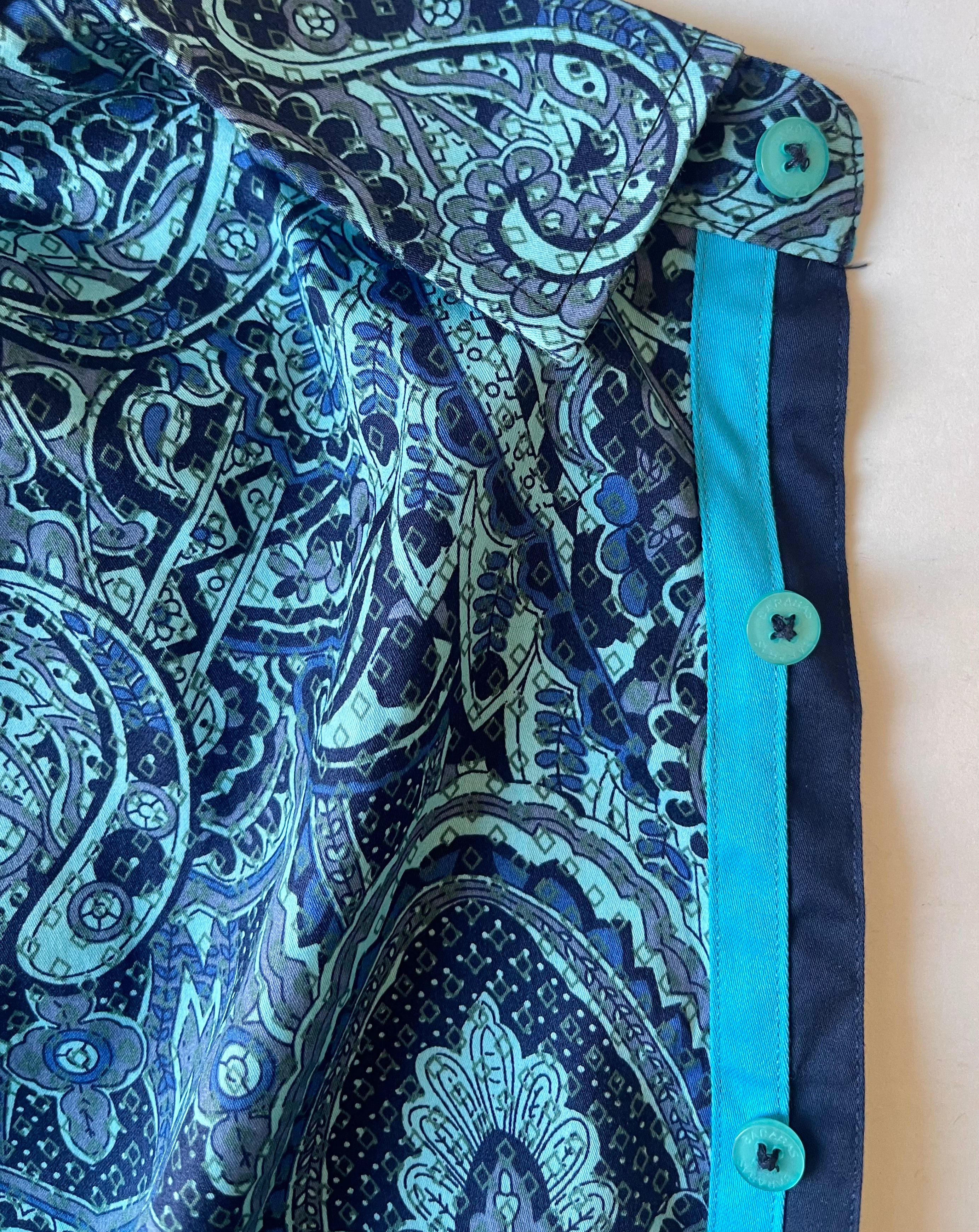 Barabas Paisley Aqua Button-Up Shirt - Size Large