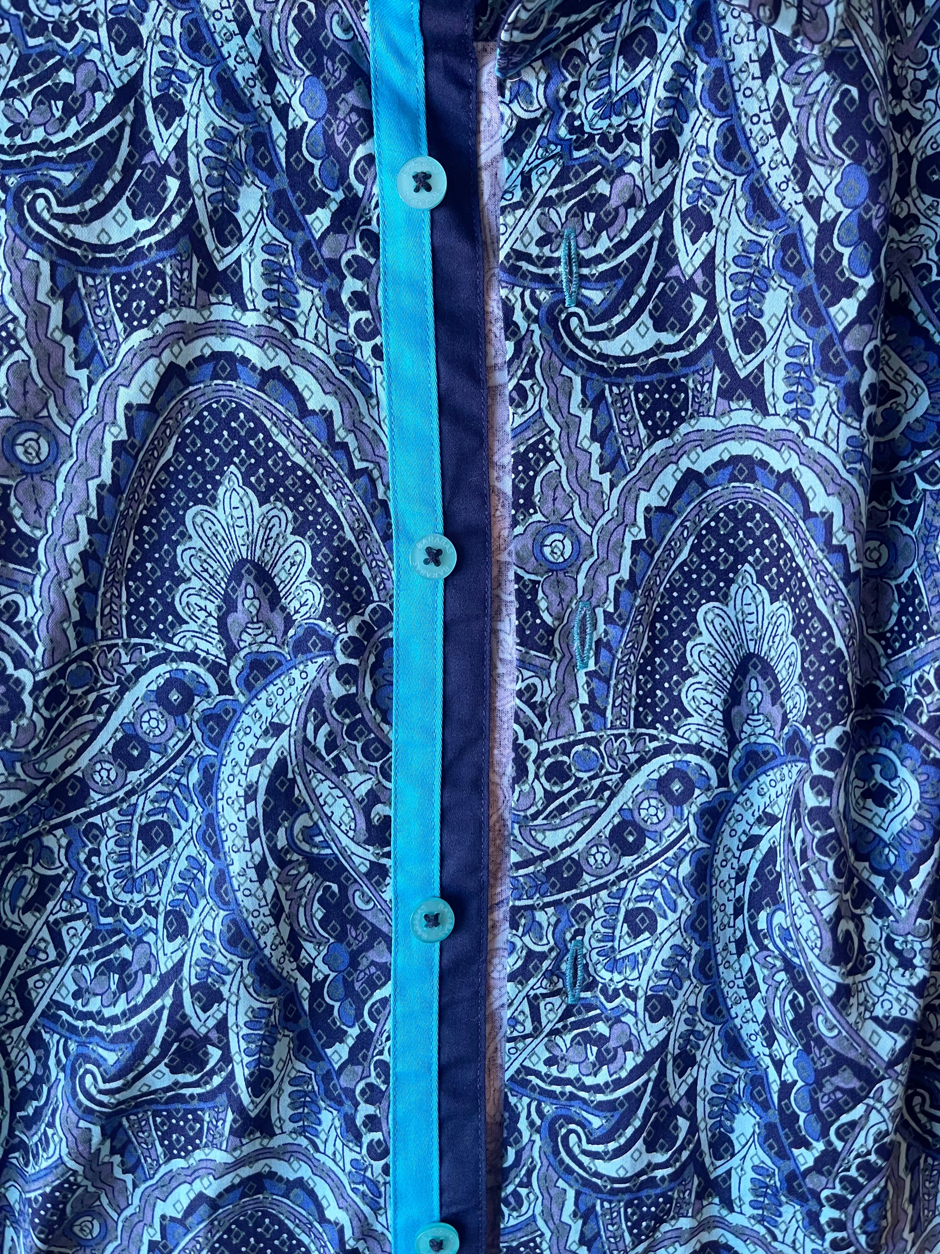 Barabas Paisley Aqua Button-Up Shirt - Size Large