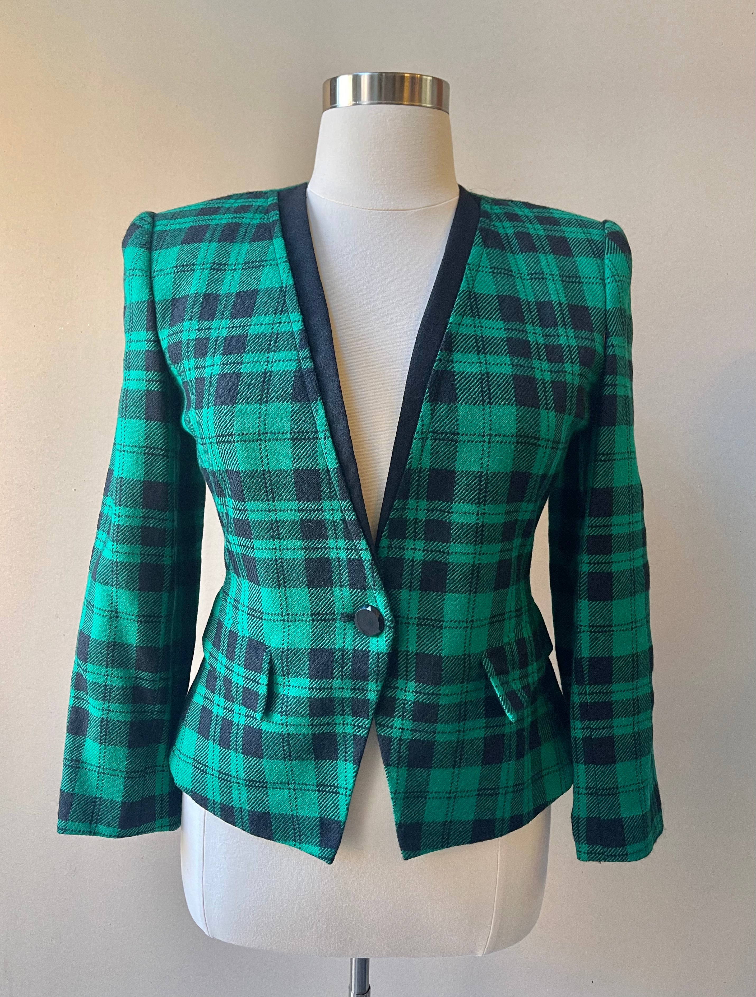 Kasper Vintage 80s Green Plaid Blazer - Size 12