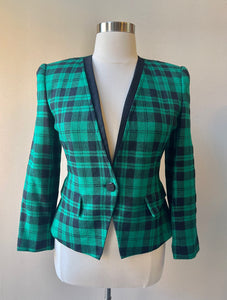 Kasper Vintage 80s Green Plaid Blazer - Size 12