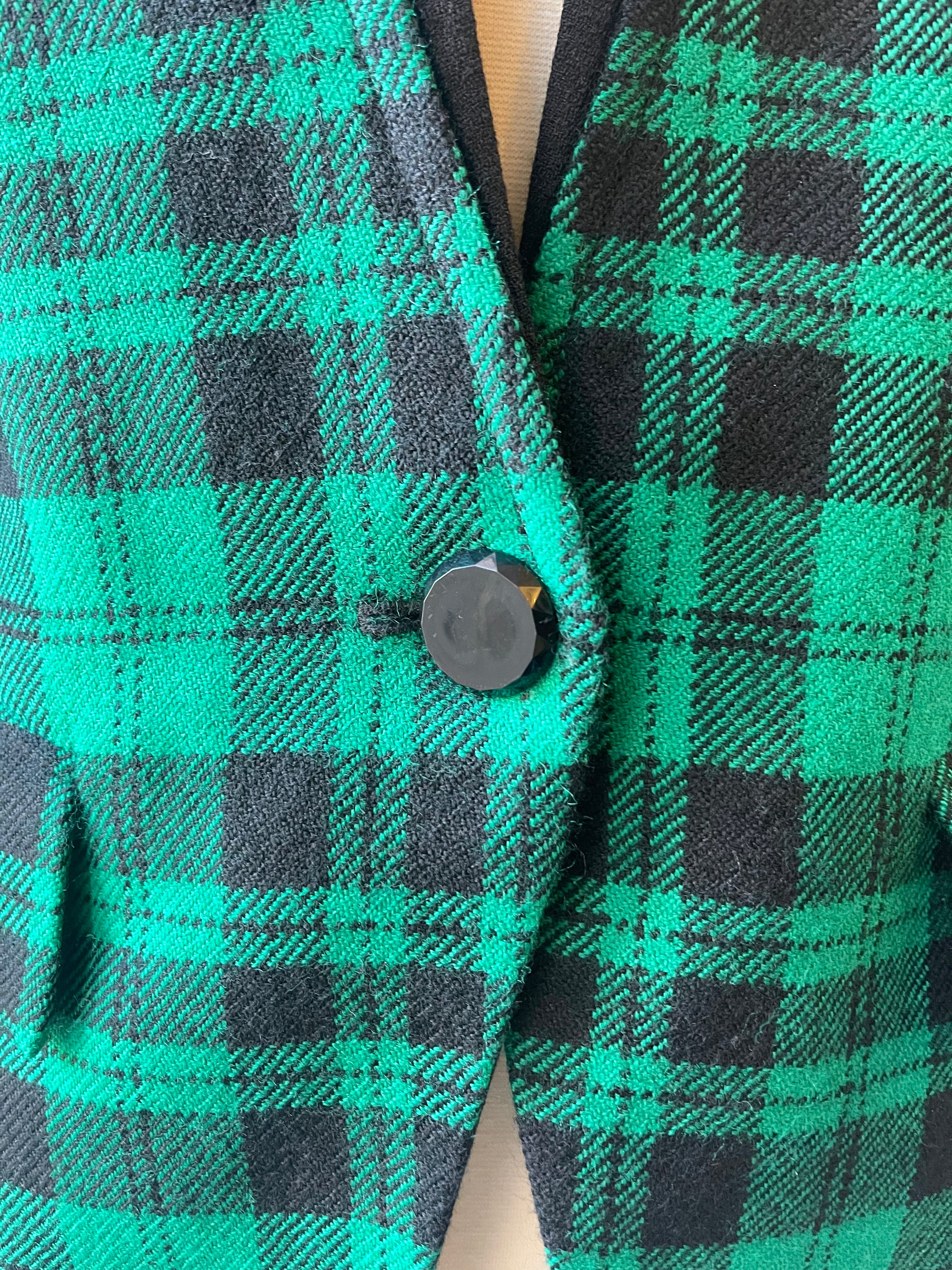 Kasper Vintage 80s Green Plaid Blazer - Size 12