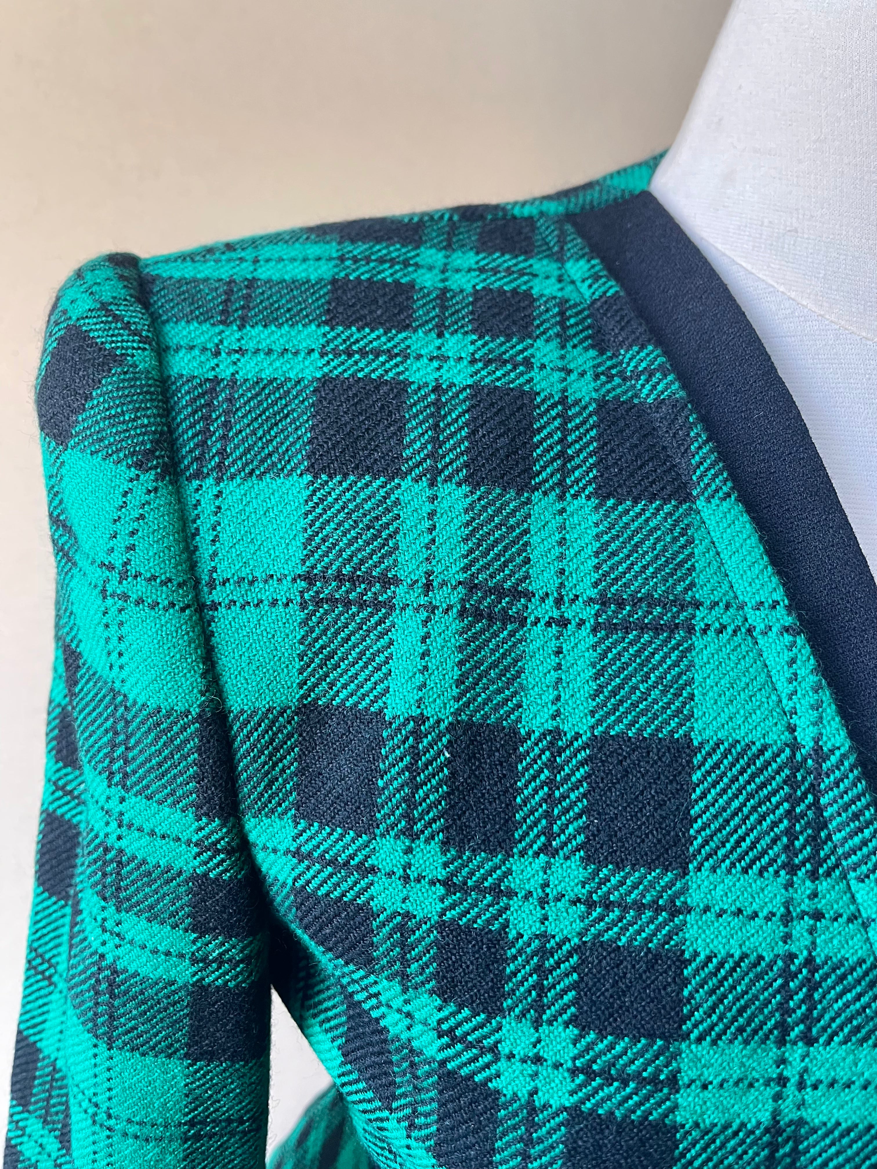 Kasper Vintage 80s Green Plaid Blazer - Size 12