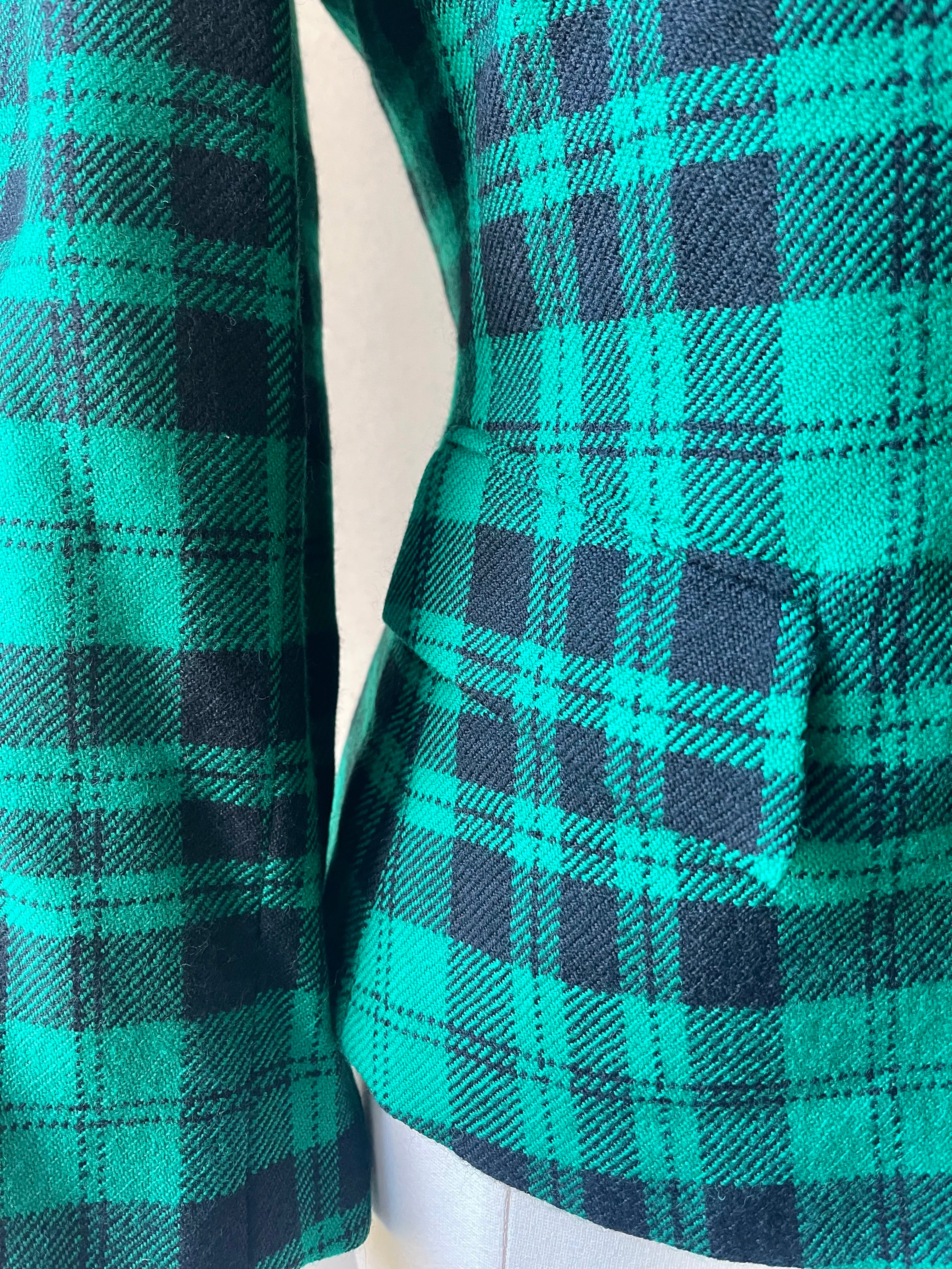 Kasper Vintage 80s Green Plaid Blazer - Size 12