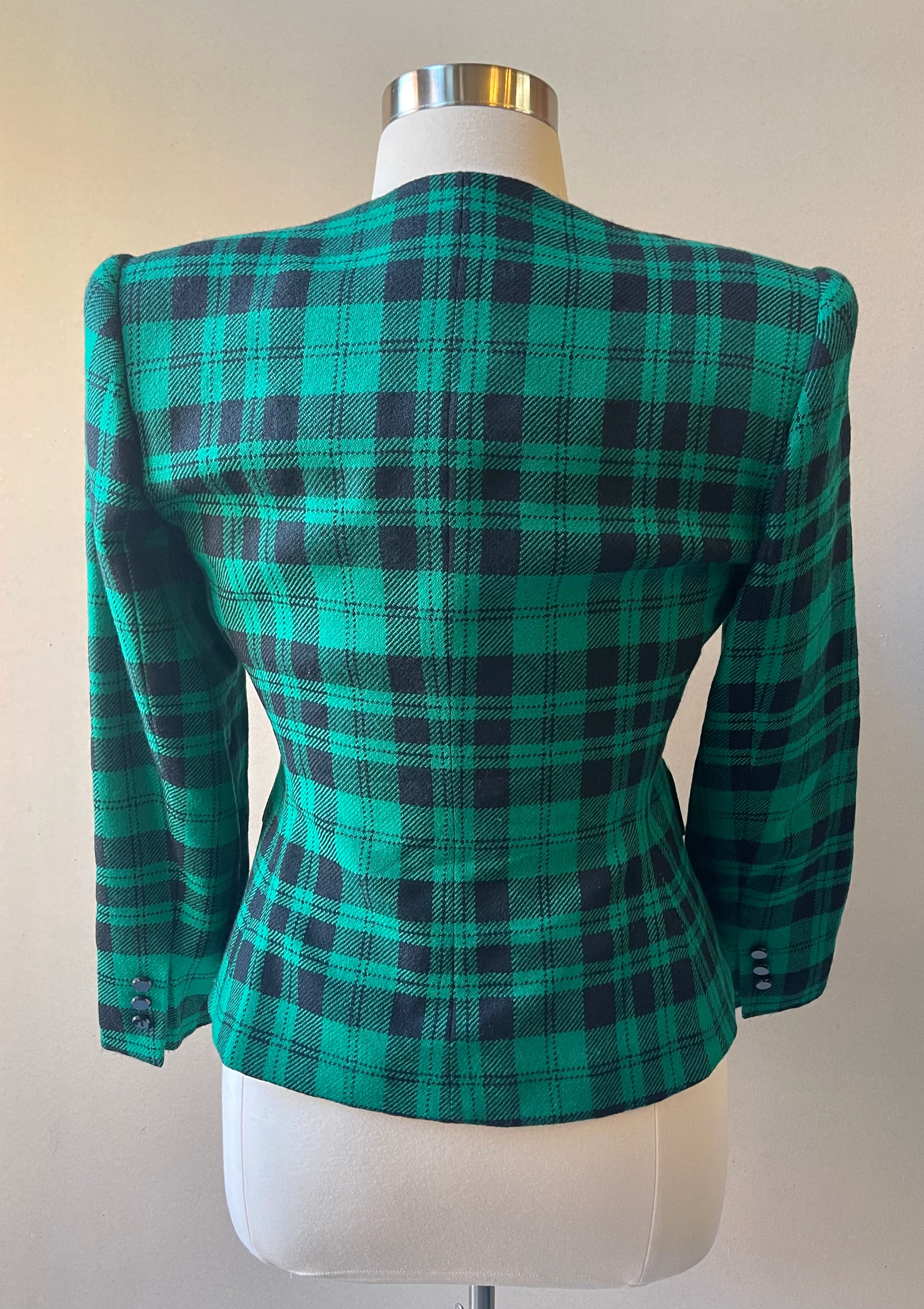 Kasper Vintage 80s Green Plaid Blazer - Size 12