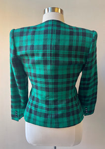 Kasper Vintage 80s Green Plaid Blazer - Size 12