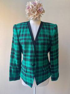 Kasper Vintage 80s Green Plaid Blazer - Size 12