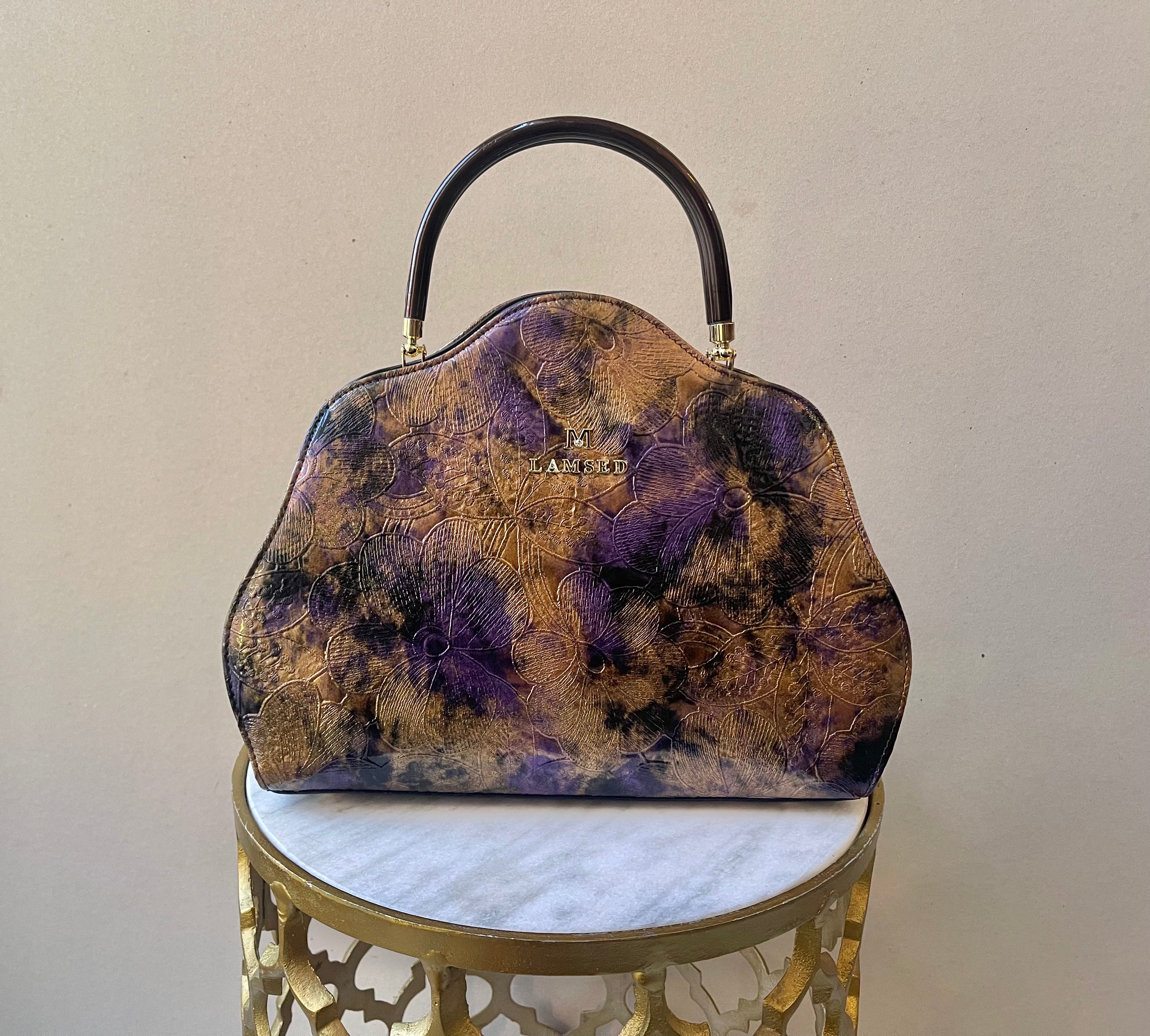 Lamsed Floral Embossed Patent Leather Purse
