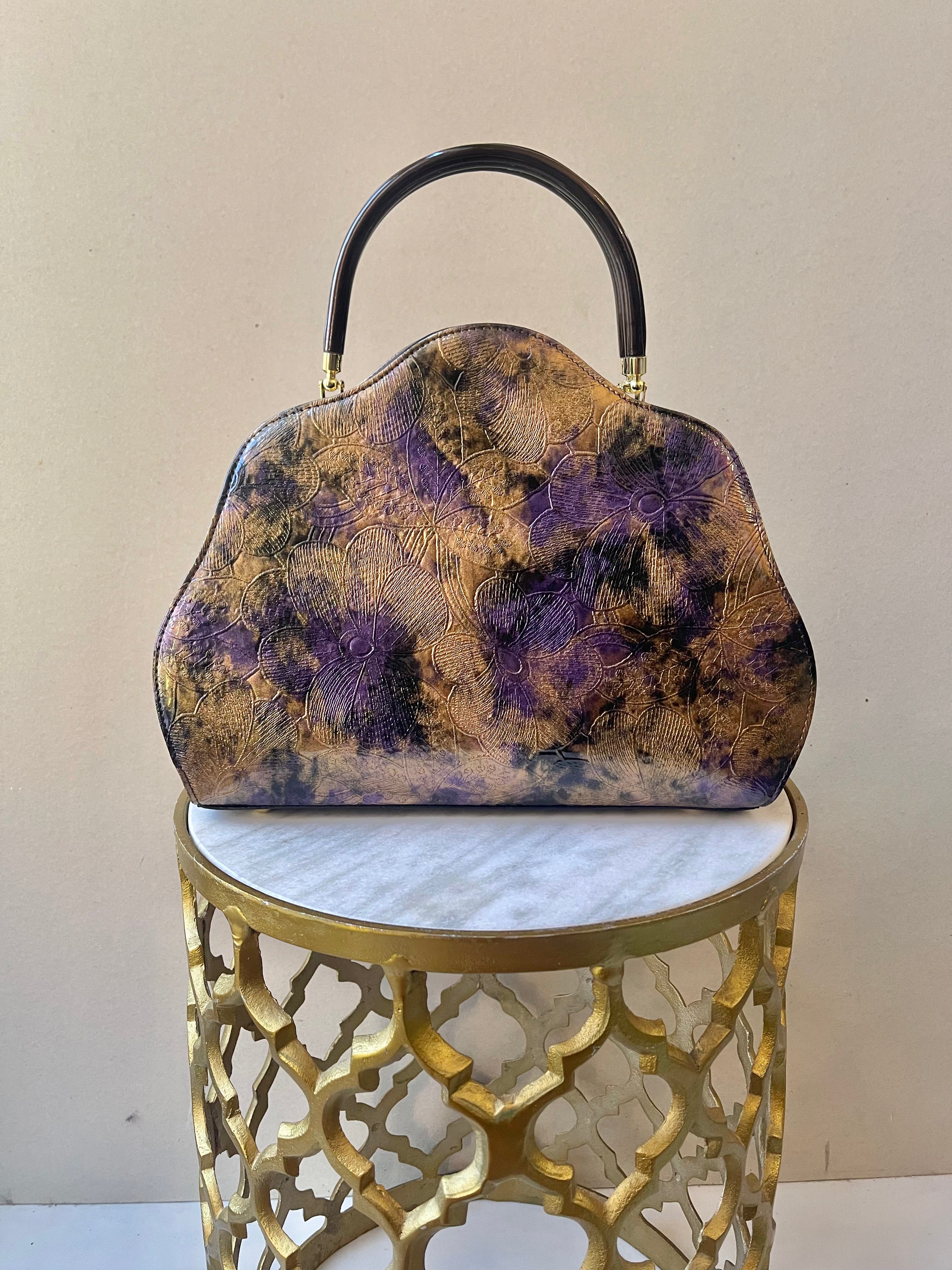 Lamsed Floral Embossed Patent Leather Purse