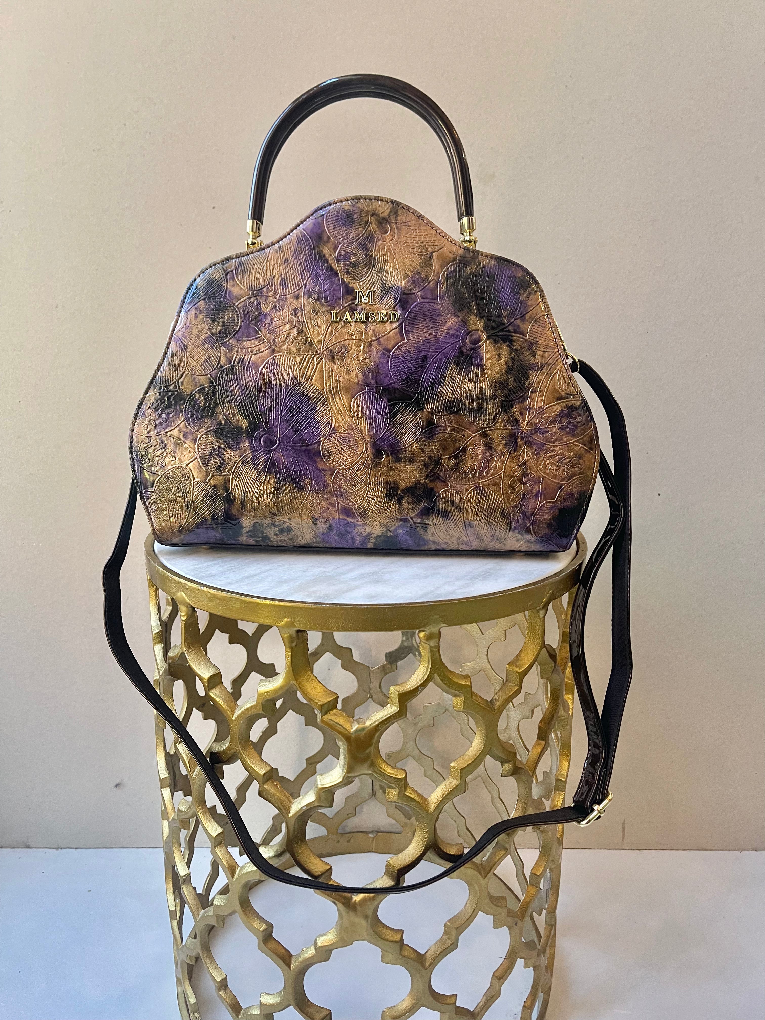 Lamsed Floral Embossed Patent Leather Purse