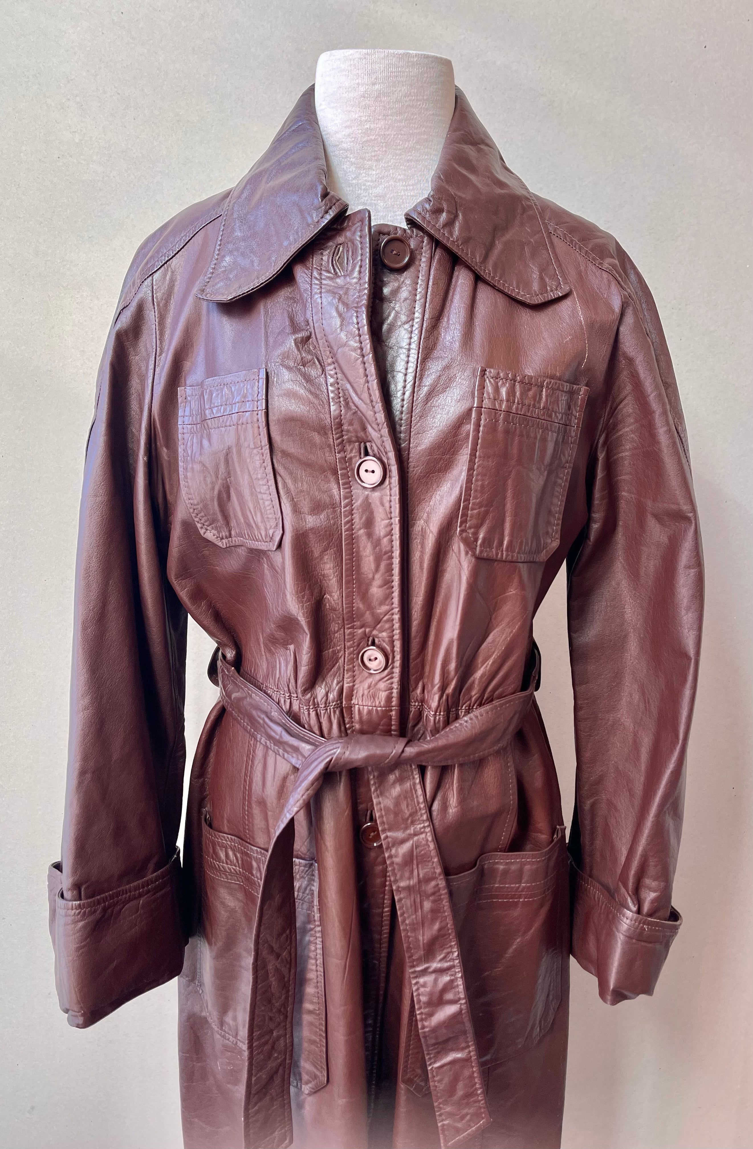 70s Carol’s Casual Wear Belted Chestnut Leather Jacket