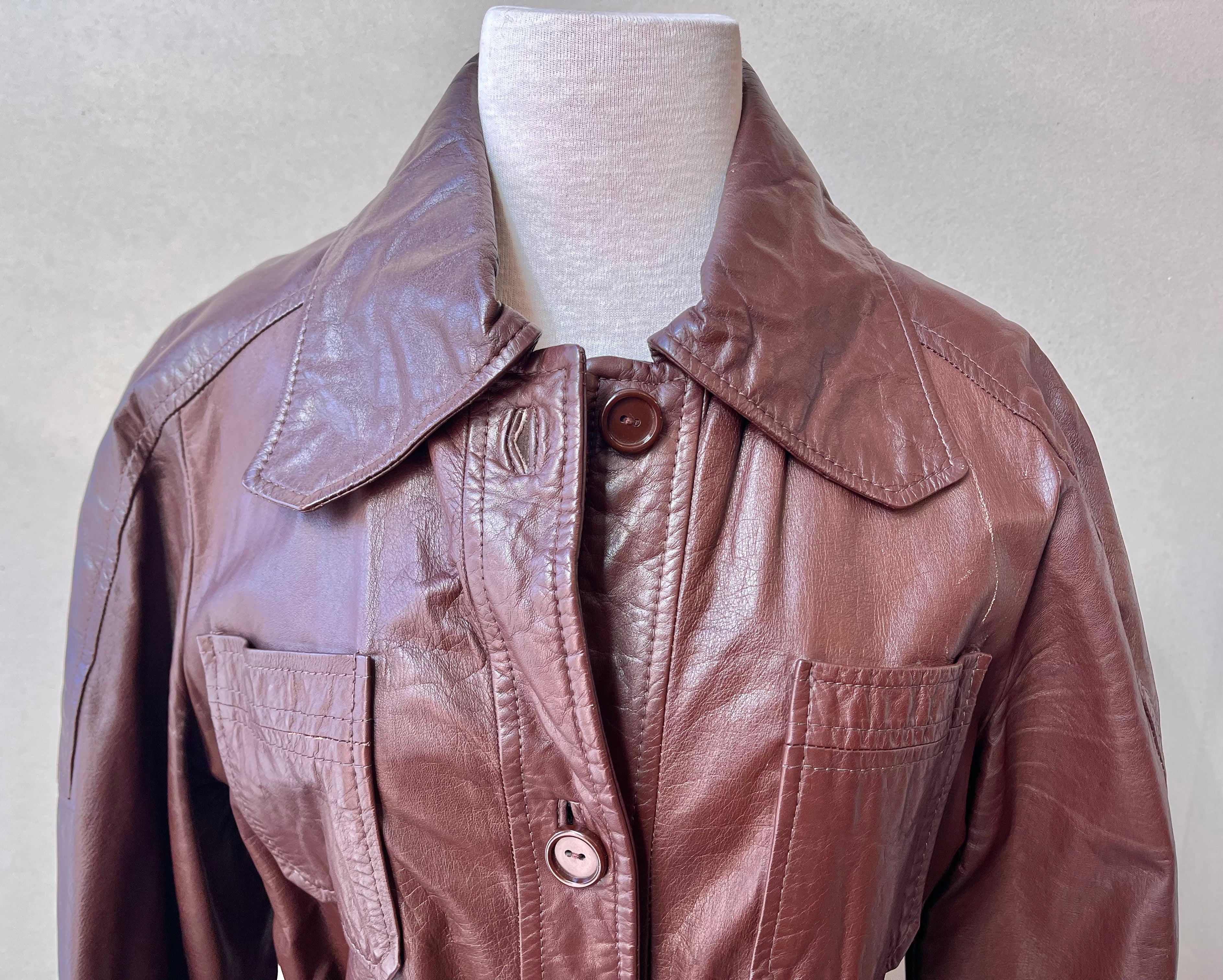 70s Carol’s Casual Wear Belted Chestnut Leather Jacket
