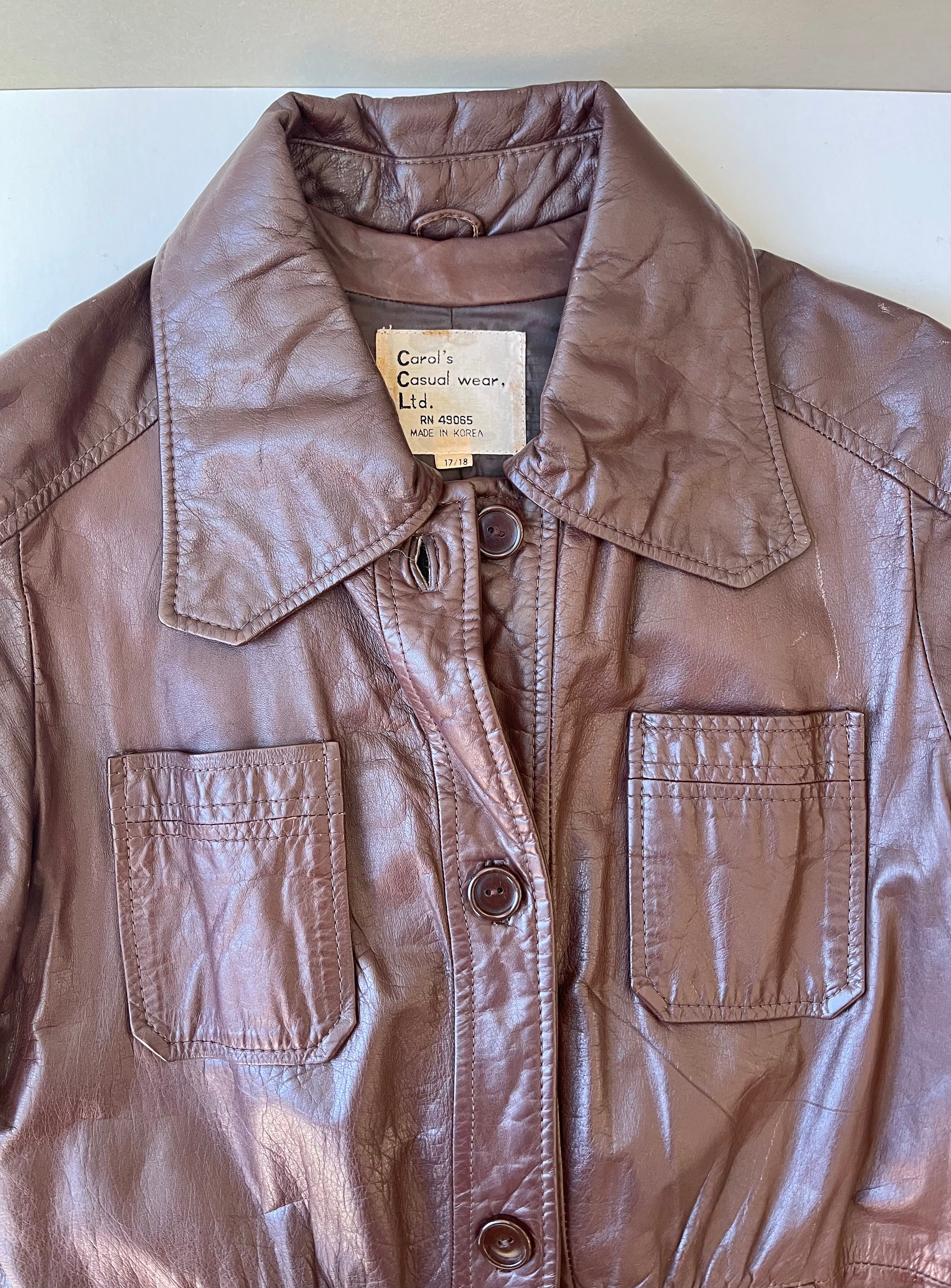 70s Carol’s Casual Wear Belted Chestnut Leather Jacket