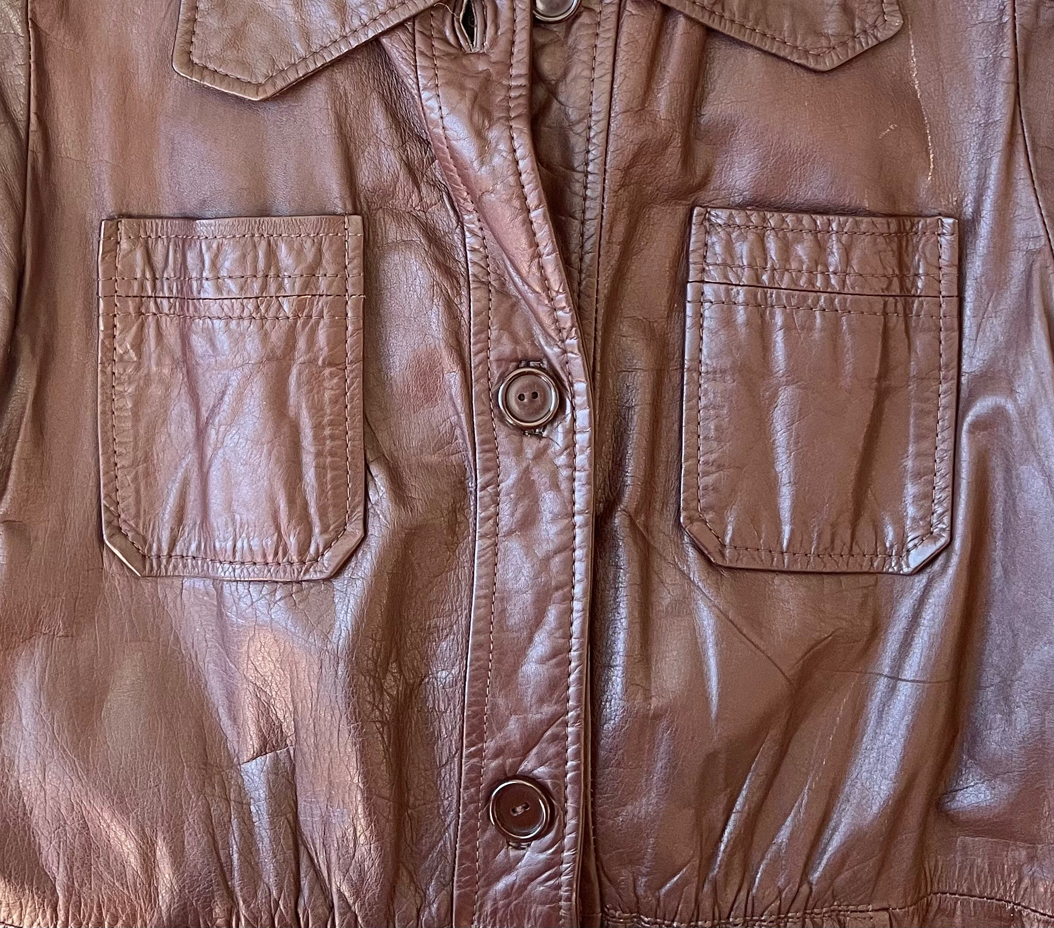 70s Carol’s Casual Wear Belted Chestnut Leather Jacket