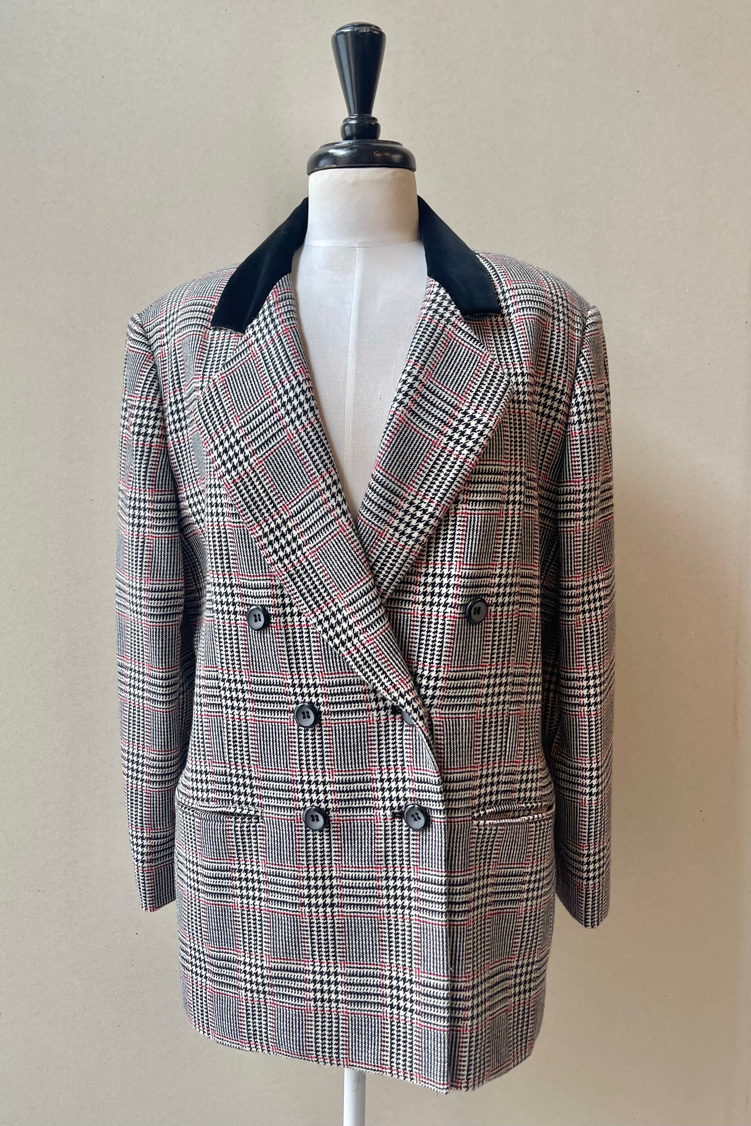 Amanda Smith 90s Vintage Wool Houndstooth Plaid Blazer | Size 14