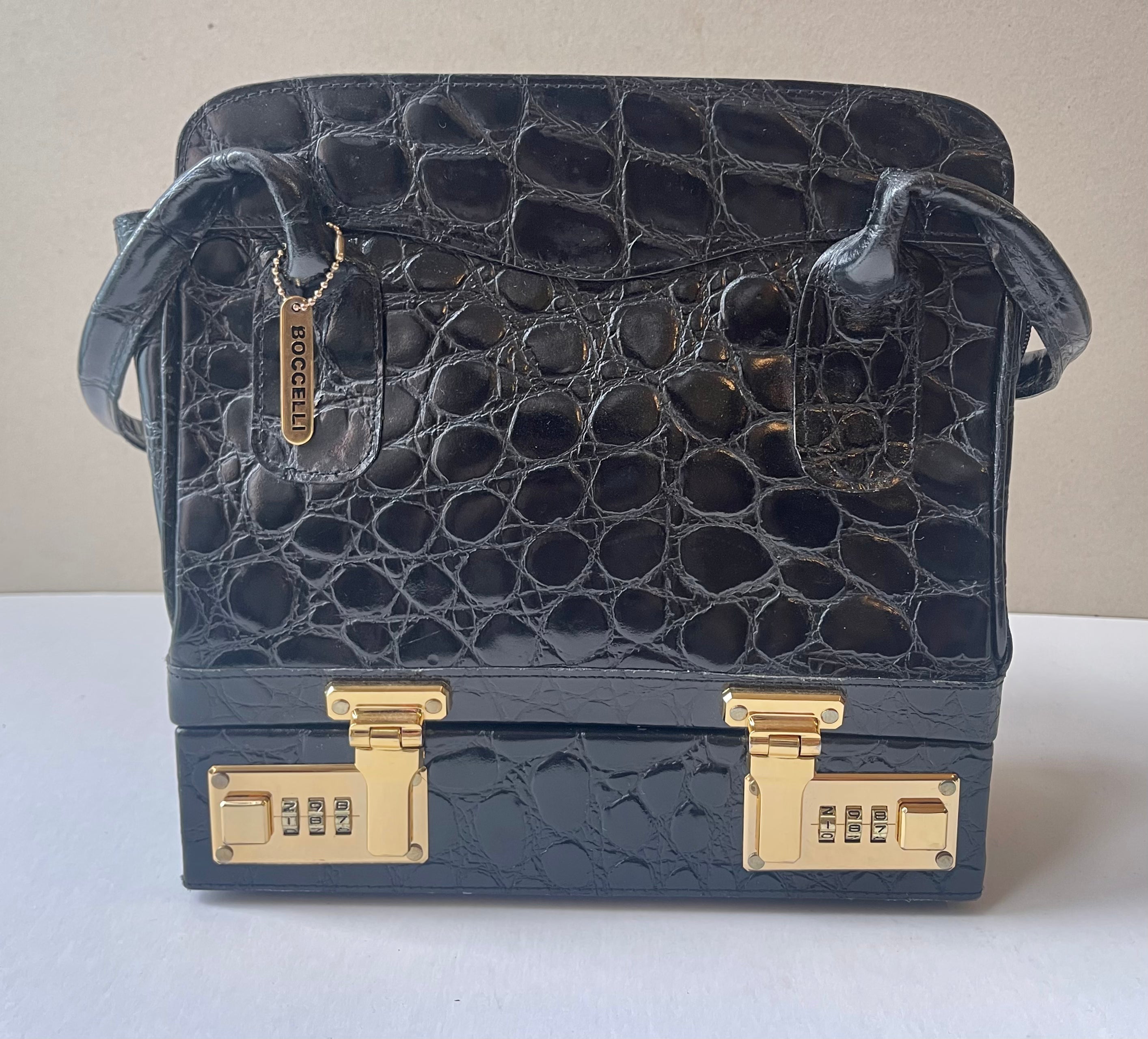 Carla Mancini Croc Embossed Lock Compartment Handbag
