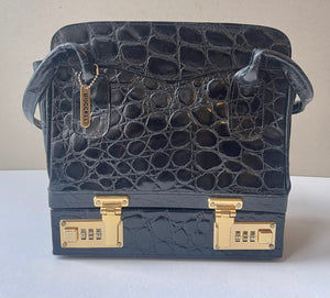 Carla Mancini Croc Embossed Lock Compartment Handbag