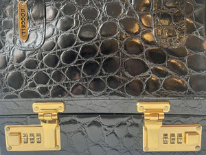 Carla Mancini Croc Embossed Lock Compartment Handbag