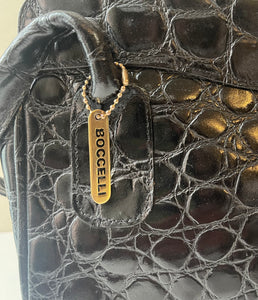 Carla Mancini Croc Embossed Lock Compartment Handbag