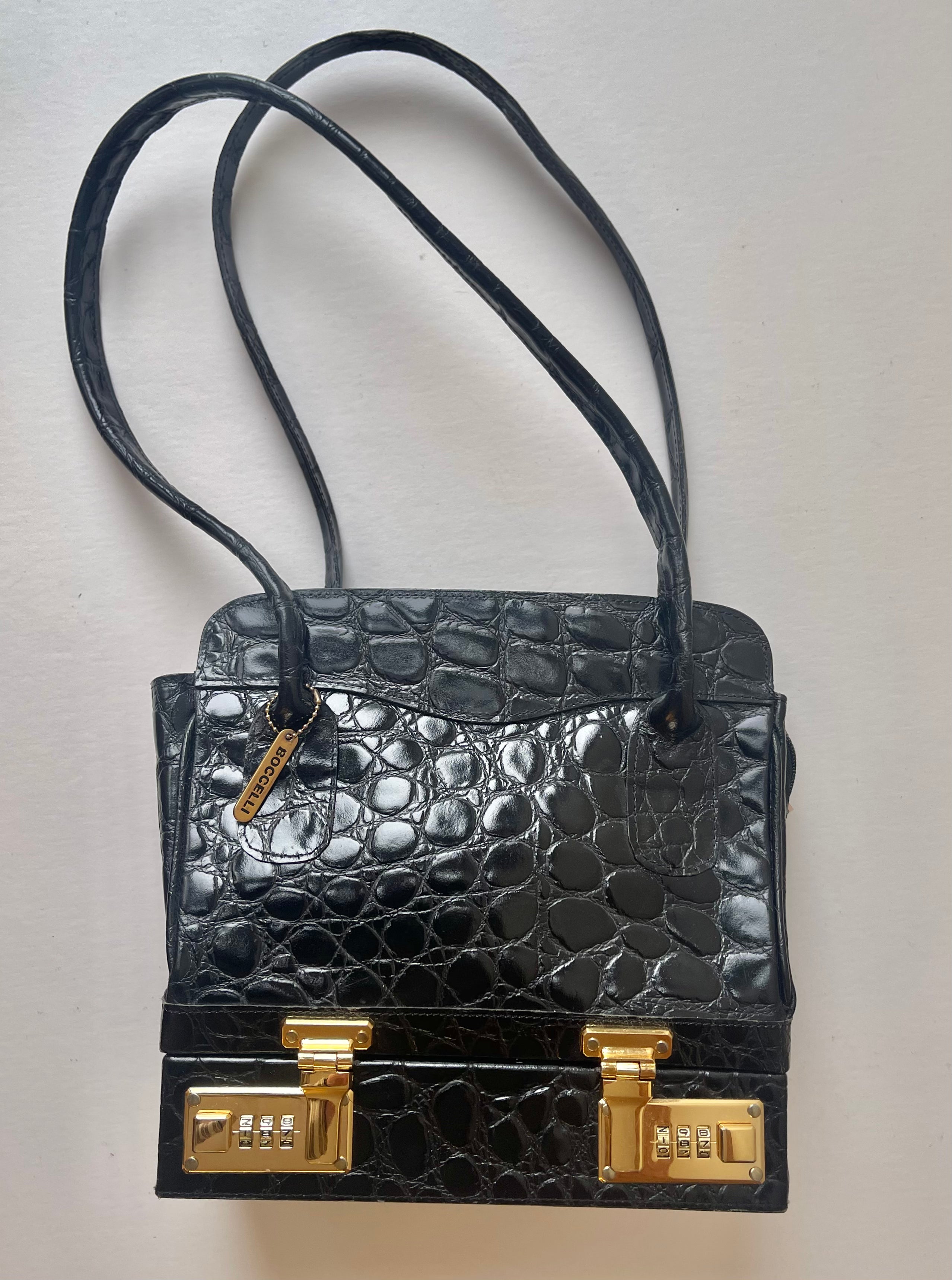 Carla Mancini Croc Embossed Lock Compartment Handbag
