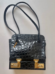 Carla Mancini Croc Embossed Lock Compartment Handbag