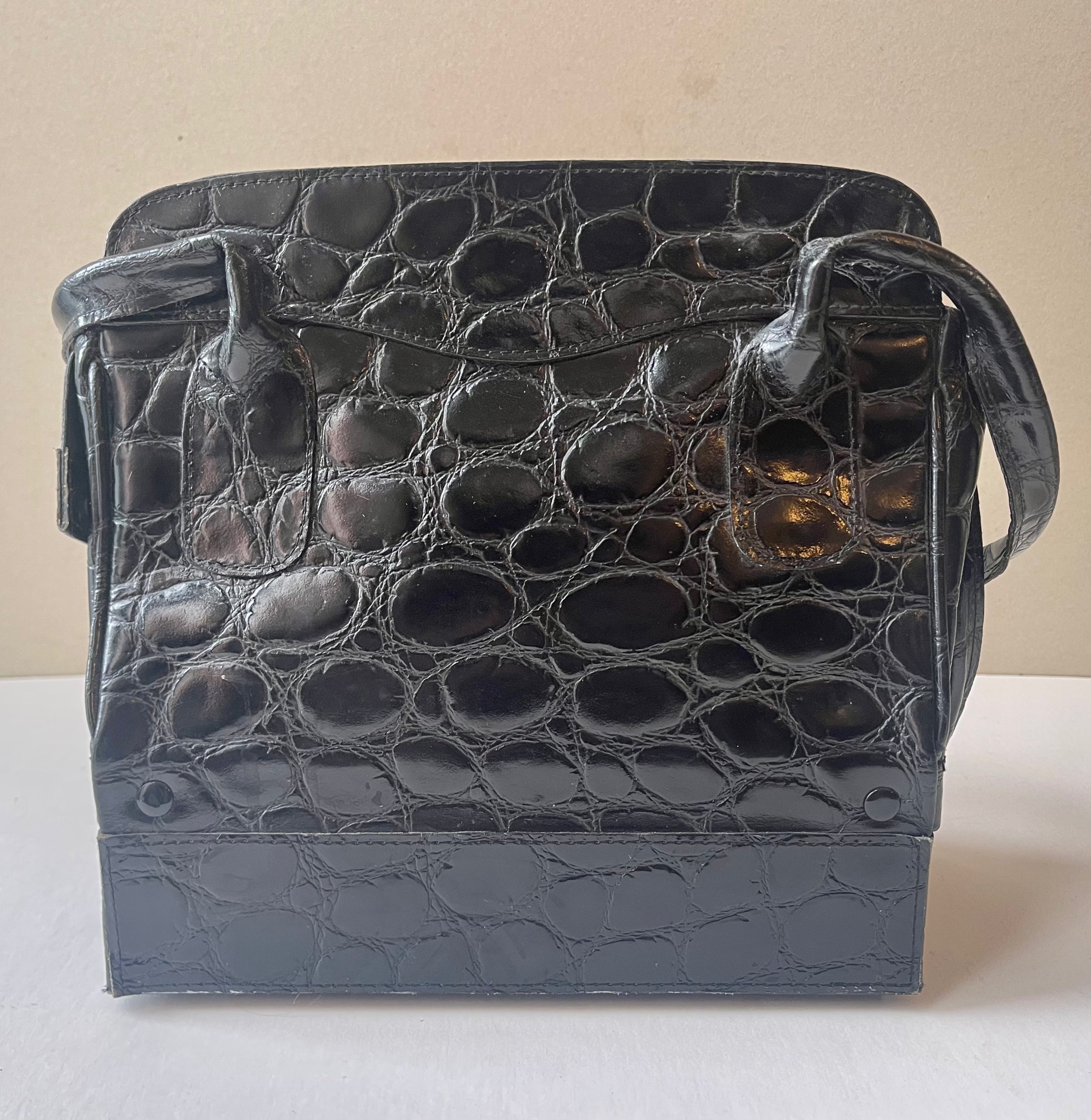 Carla Mancini Croc Embossed Lock Compartment Handbag