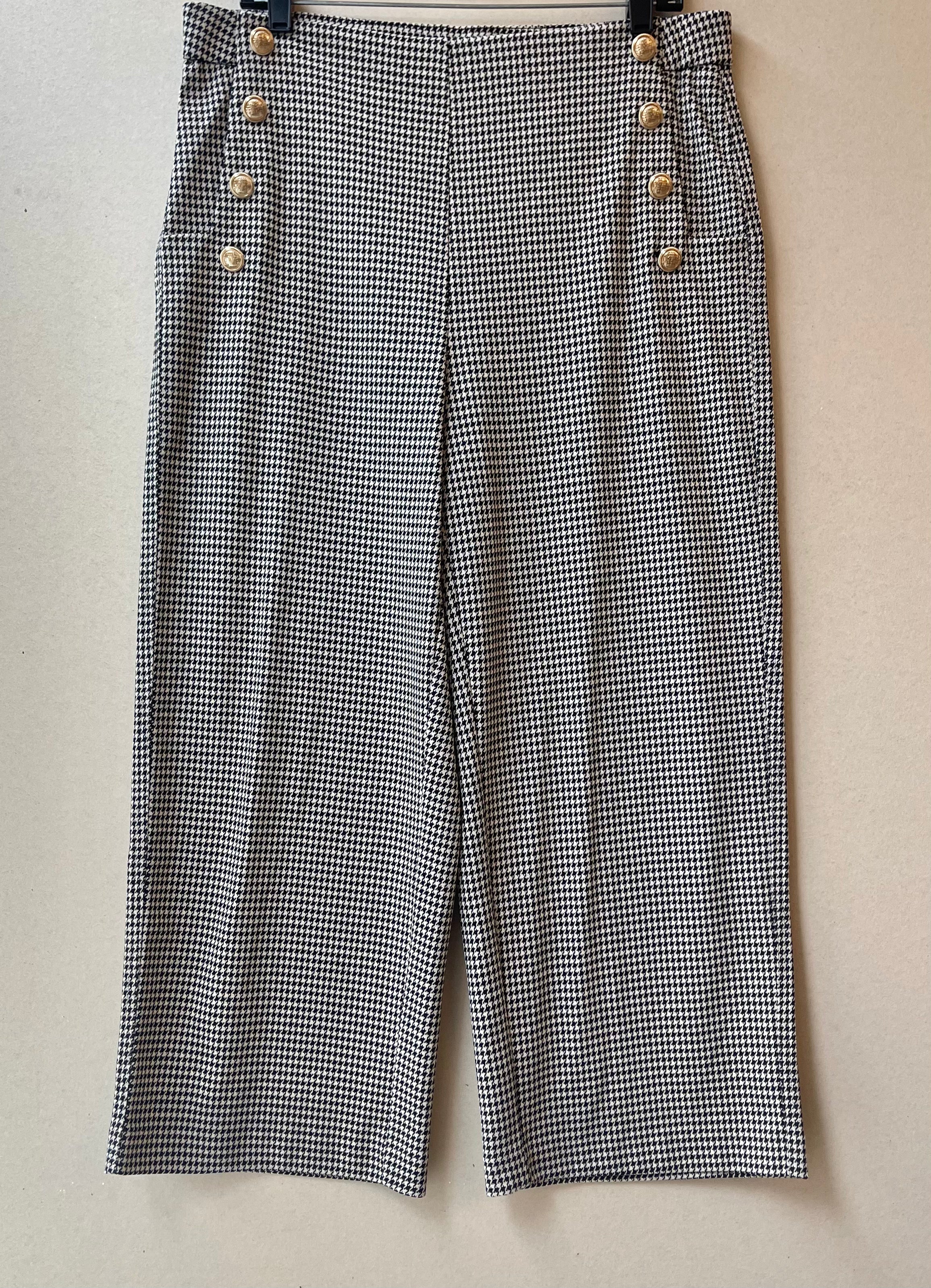 Jules & Leopold Cropped Knit Houndstooth Button Pants | Size Large