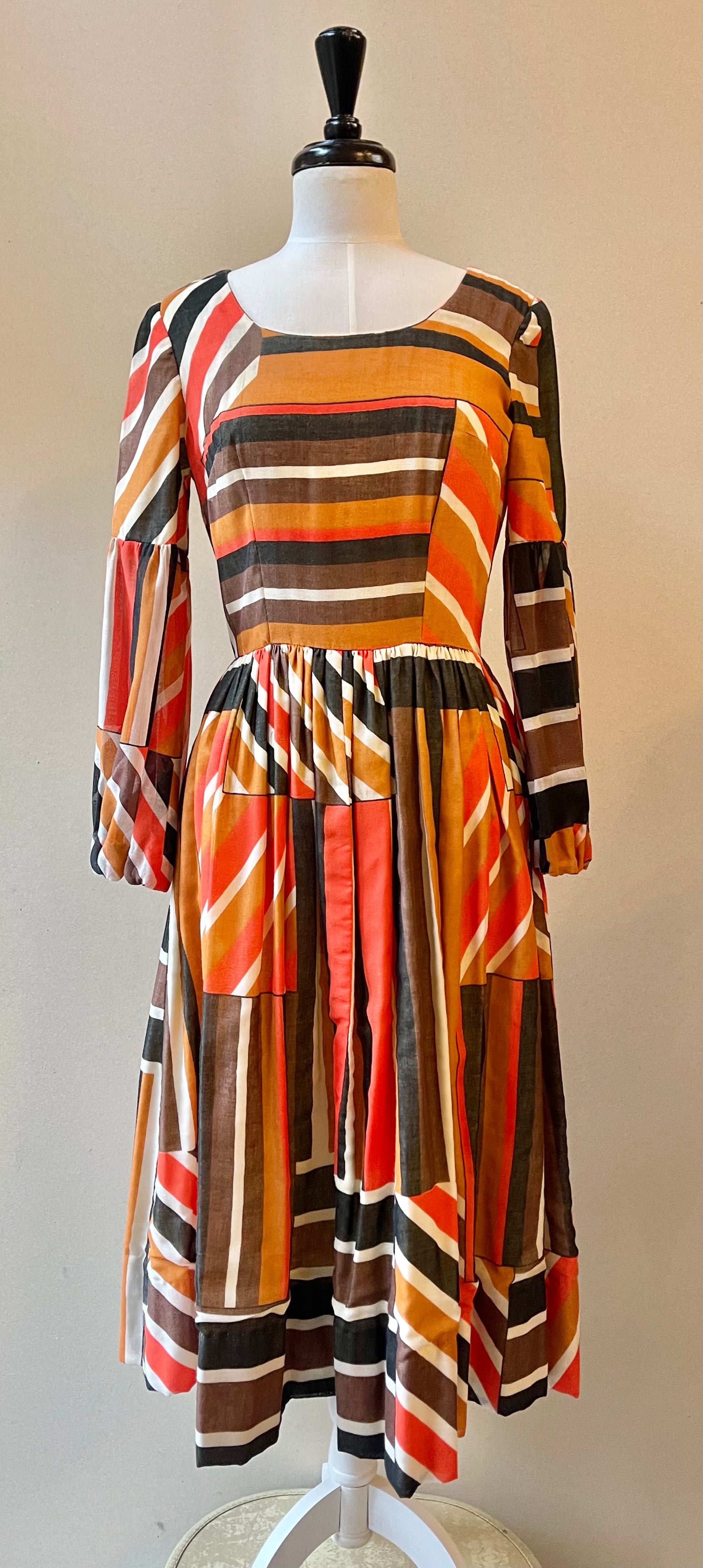 Handmade 60/70s Striped Fit n Flare Dress | Size M