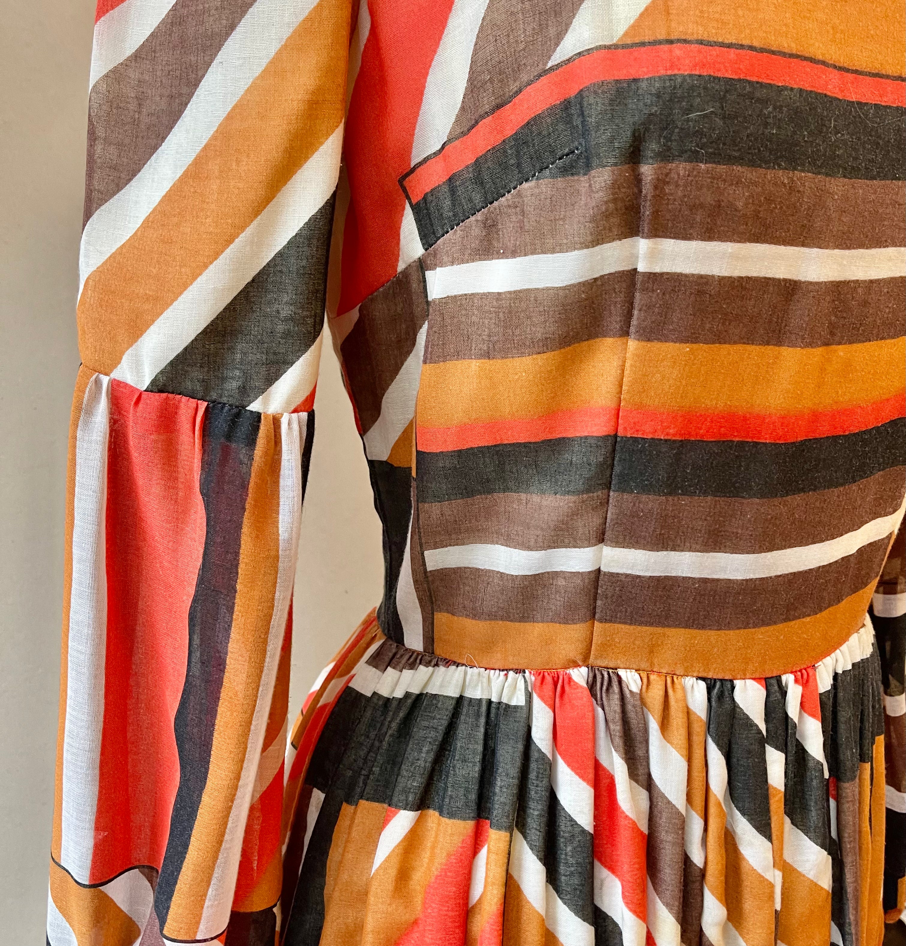 Handmade 60/70s Striped Fit n Flare Dress | Size M