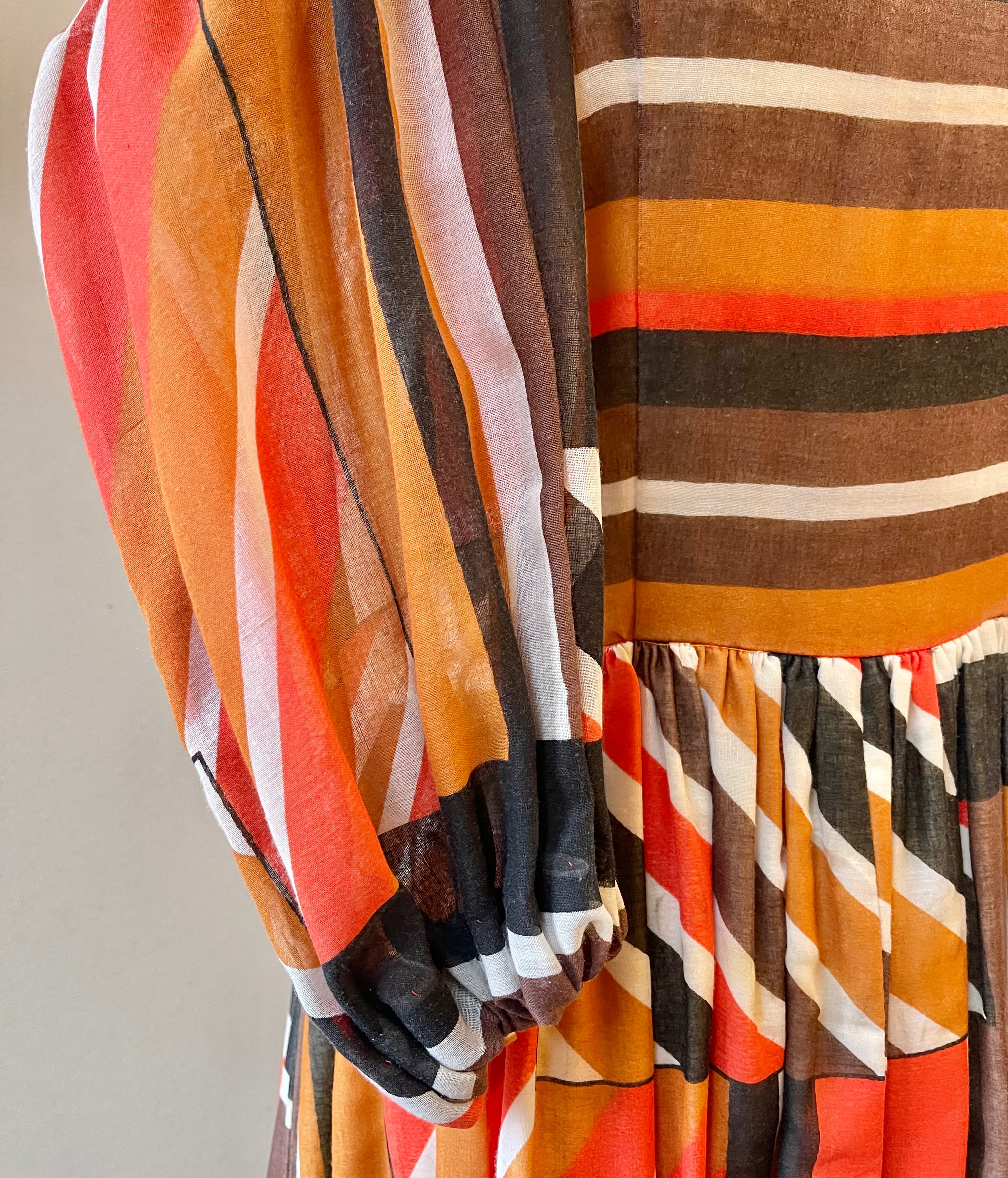 Handmade 60/70s Striped Fit n Flare Dress | Size M