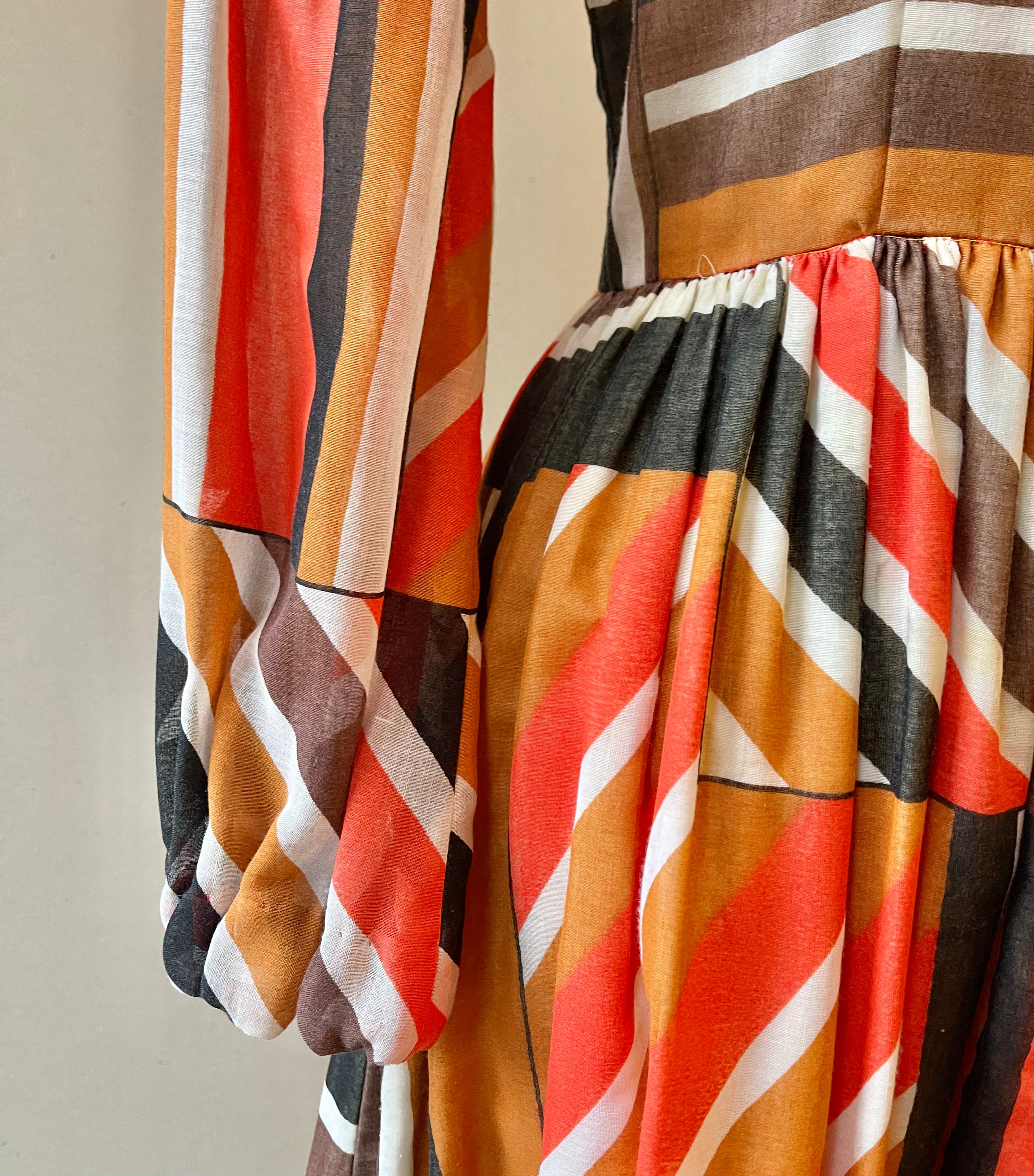 Handmade 60/70s Striped Fit n Flare Dress | Size M