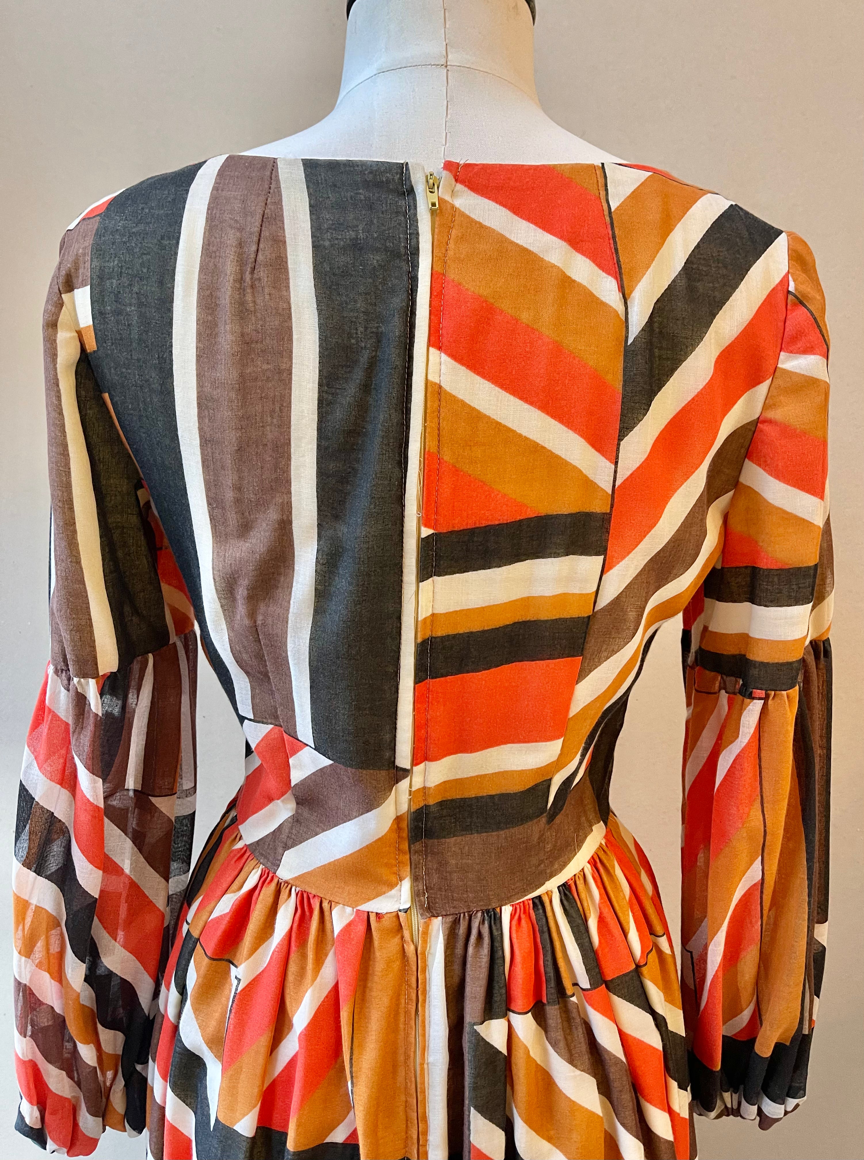 Handmade 60/70s Striped Fit n Flare Dress | Size M