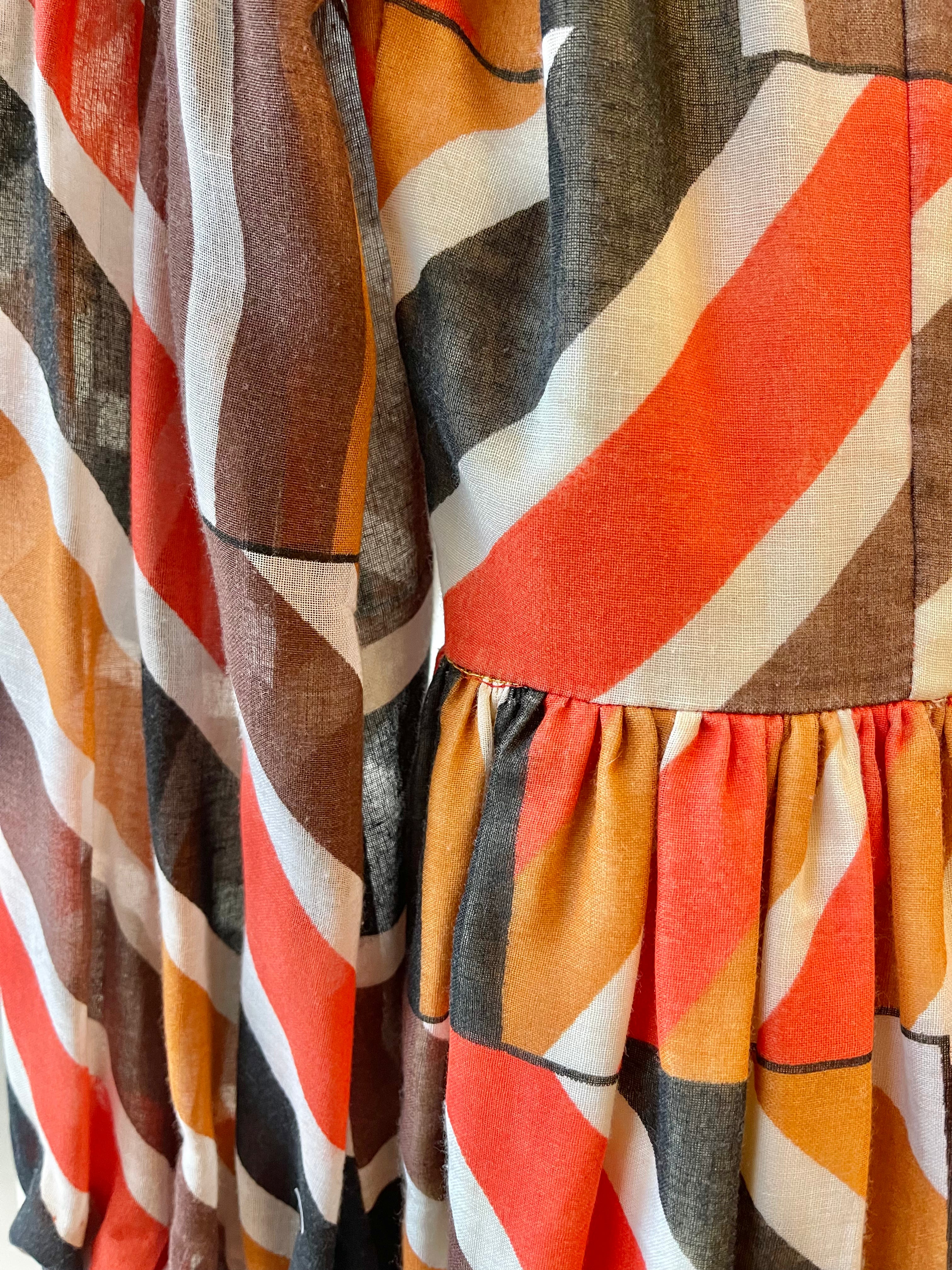 Handmade 60/70s Striped Fit n Flare Dress | Size M