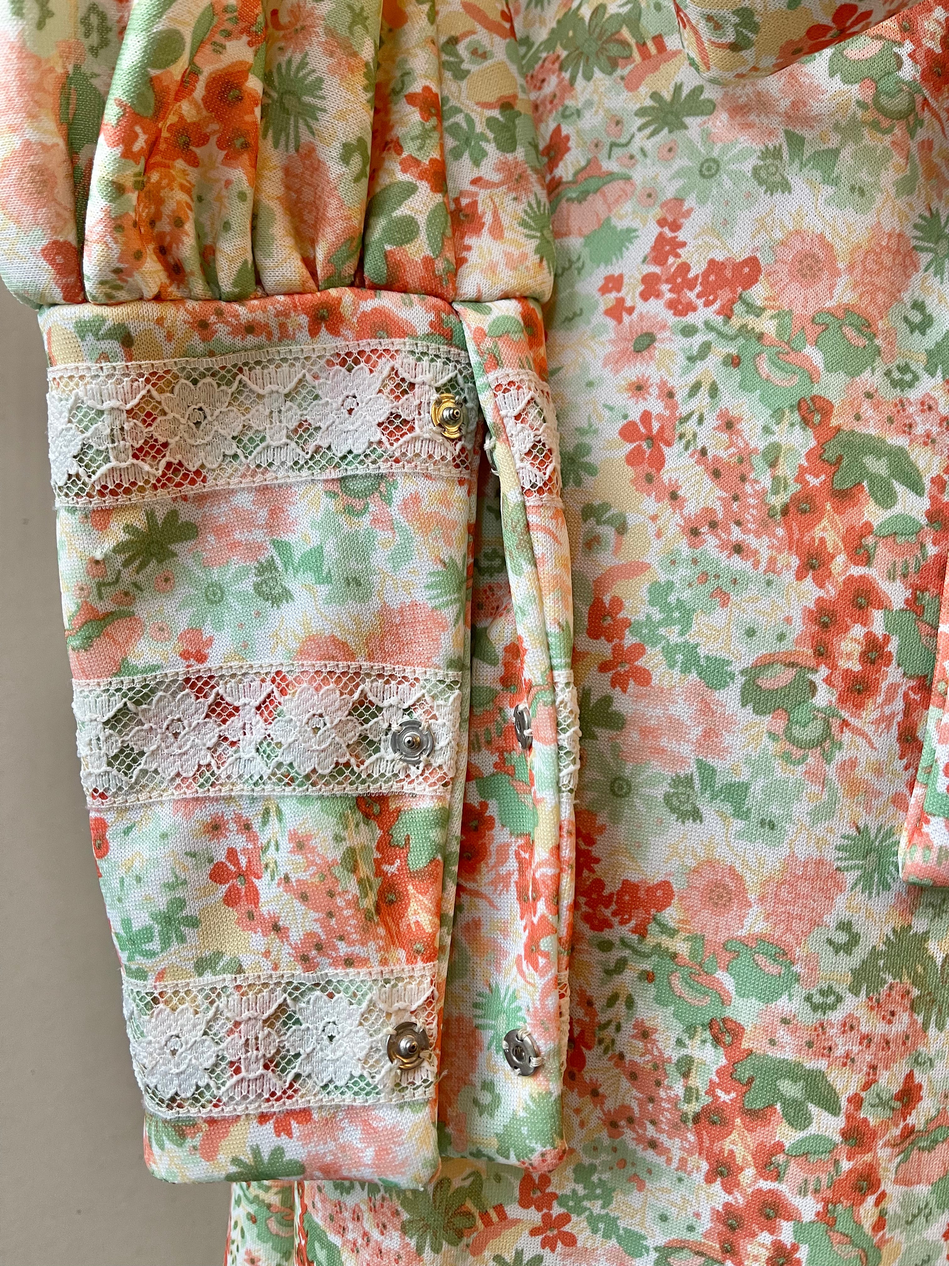 Handmade 70s Floral Lace Maxi Dress | Size M