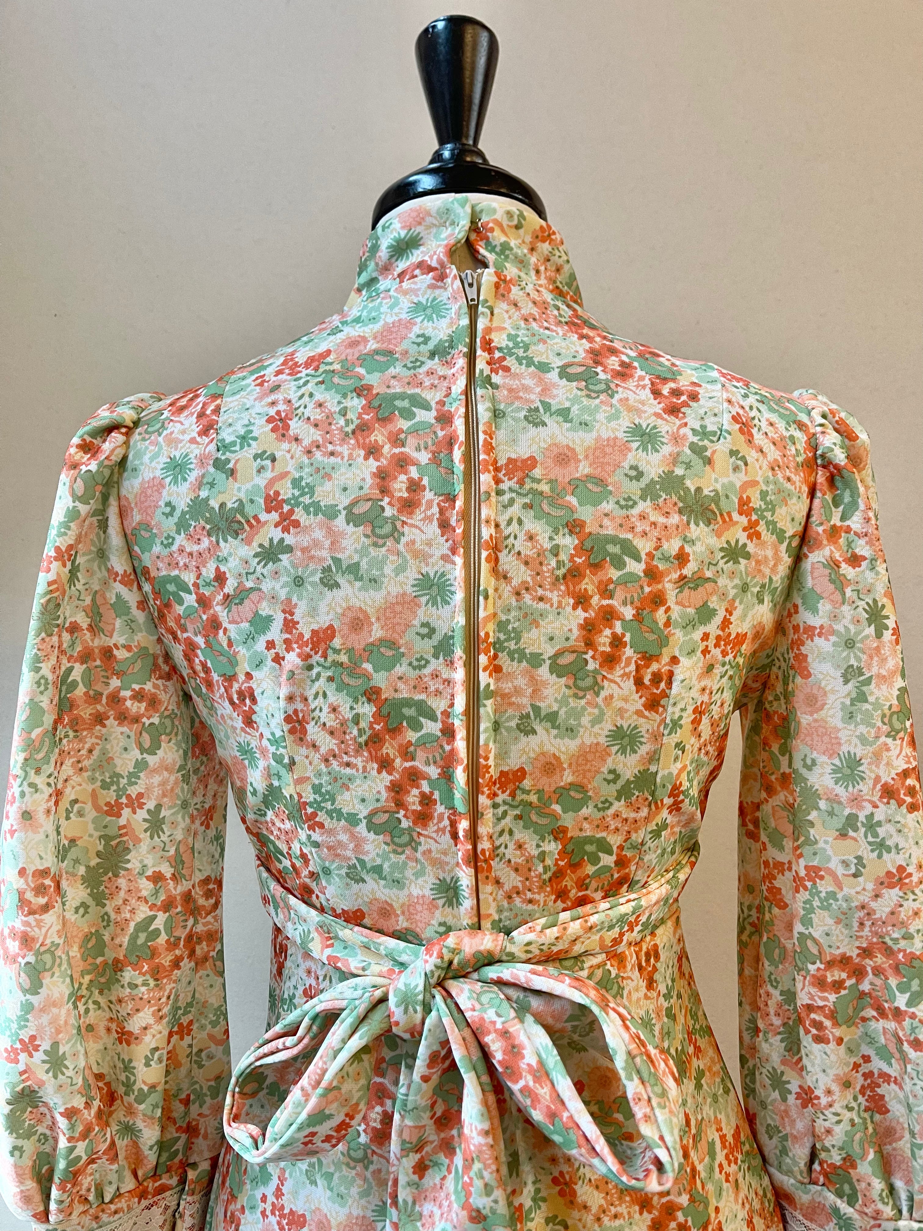 Handmade 70s Floral Lace Maxi Dress | Size M