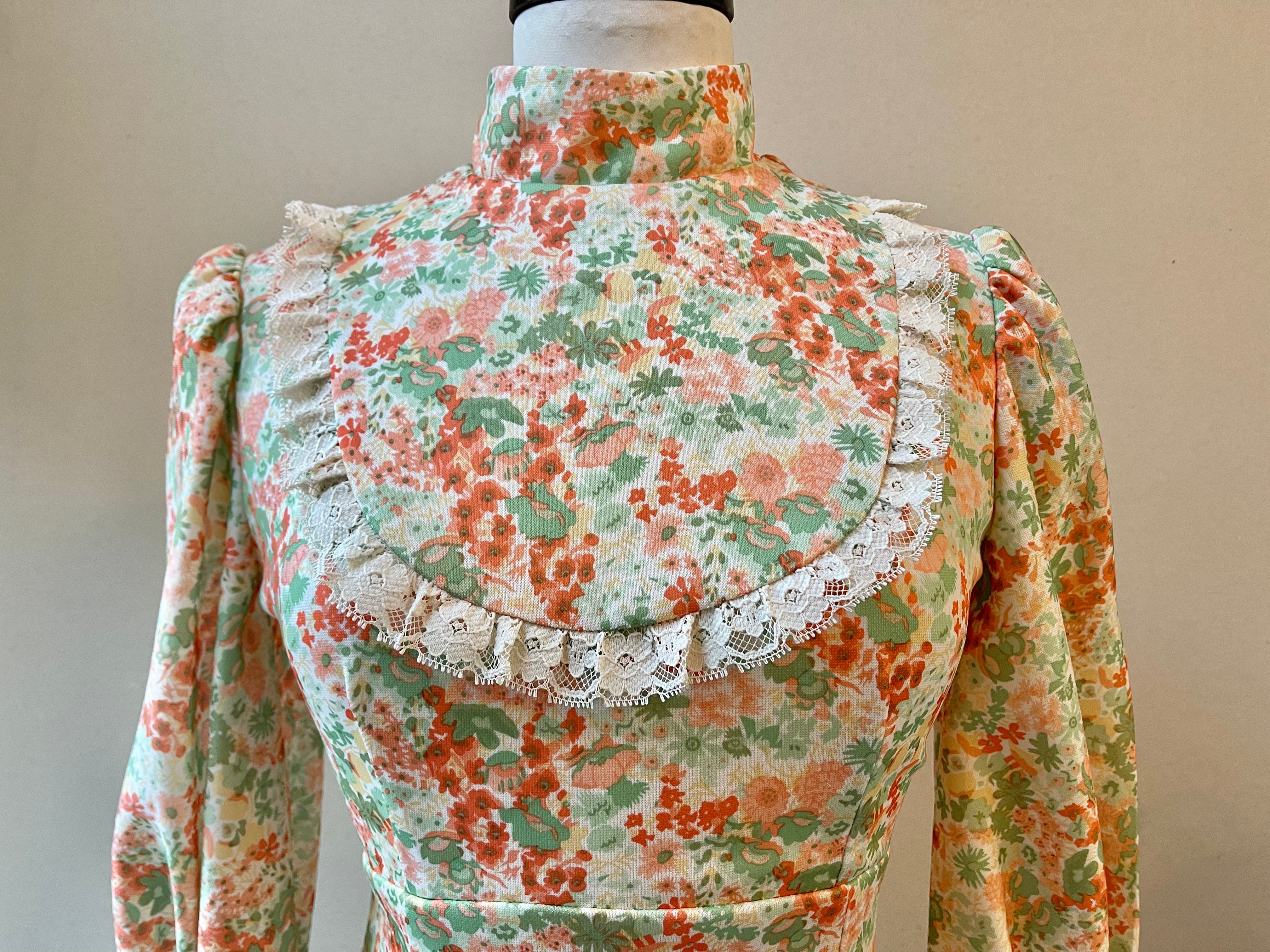 Handmade 70s Floral Lace Maxi Dress | Size M