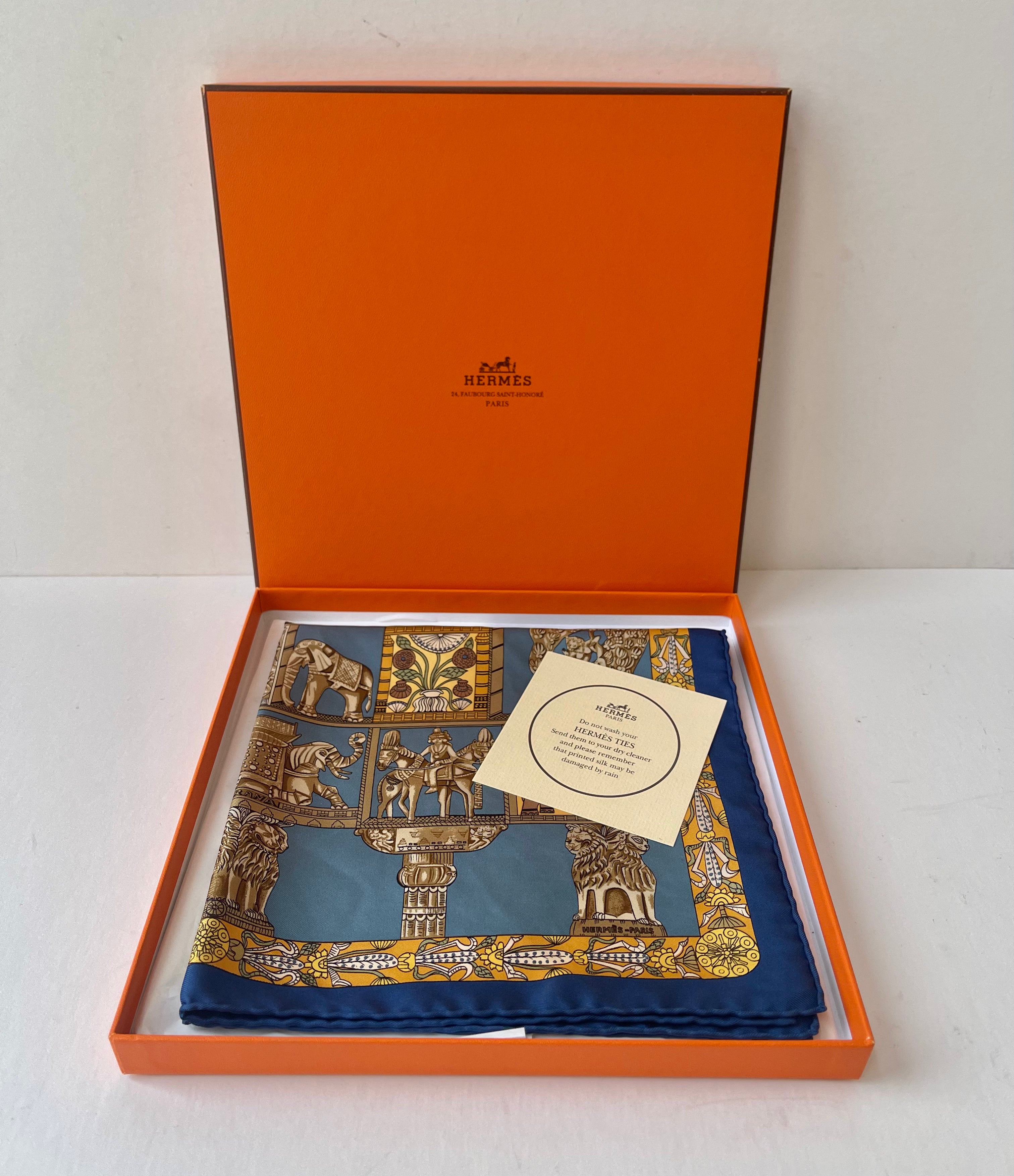 Hermes Silk Royal Blue Pattern Scarf (Pre-Owned - NEW with box)