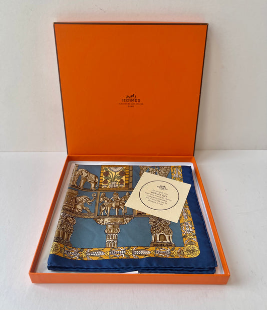 Hermes Silk Royal Blue Pattern Scarf (Pre-Owned - NEW with box)