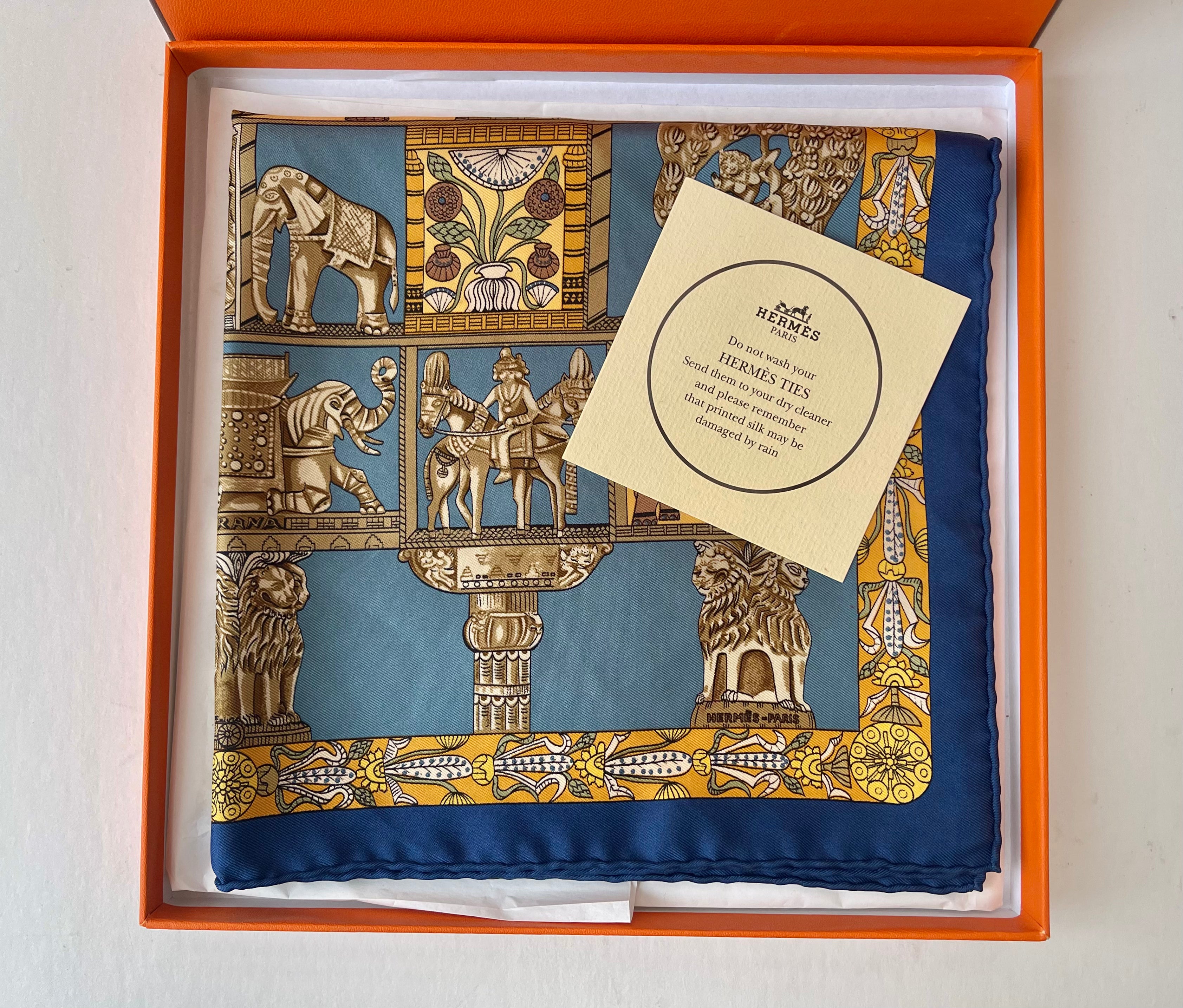 Hermes Silk Royal Blue Pattern Scarf (Pre-Owned - NEW with box)