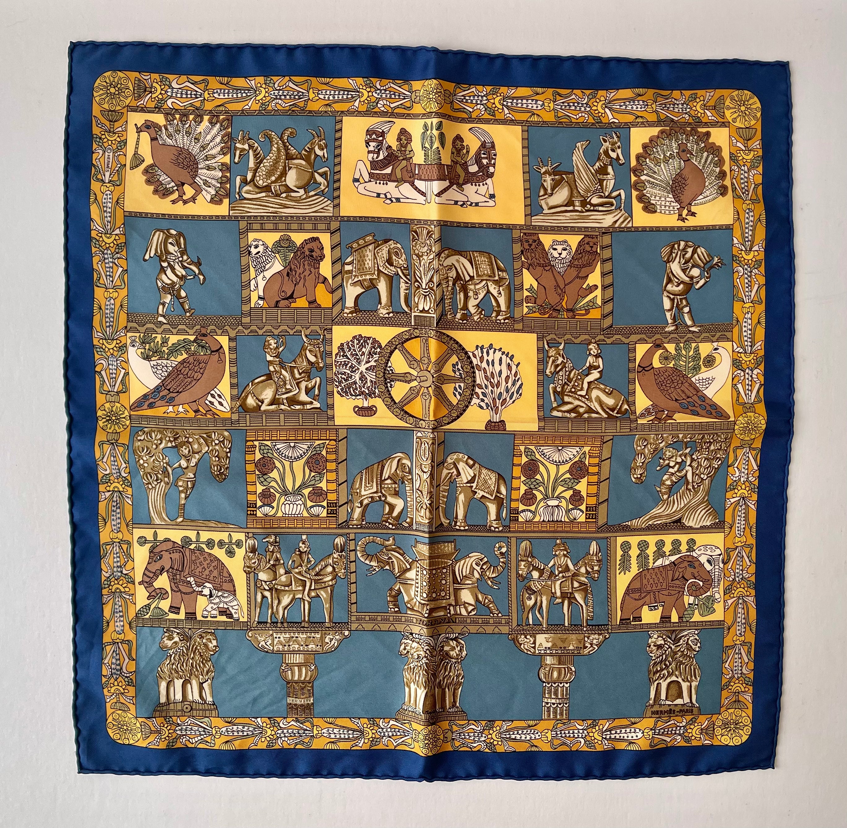 Hermes Silk Royal Blue Pattern Scarf (Pre-Owned - NEW with box)