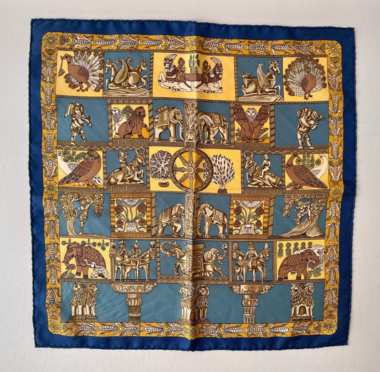 Hermes Silk Royal Blue Pattern Scarf (Pre-Owned - NEW with box)