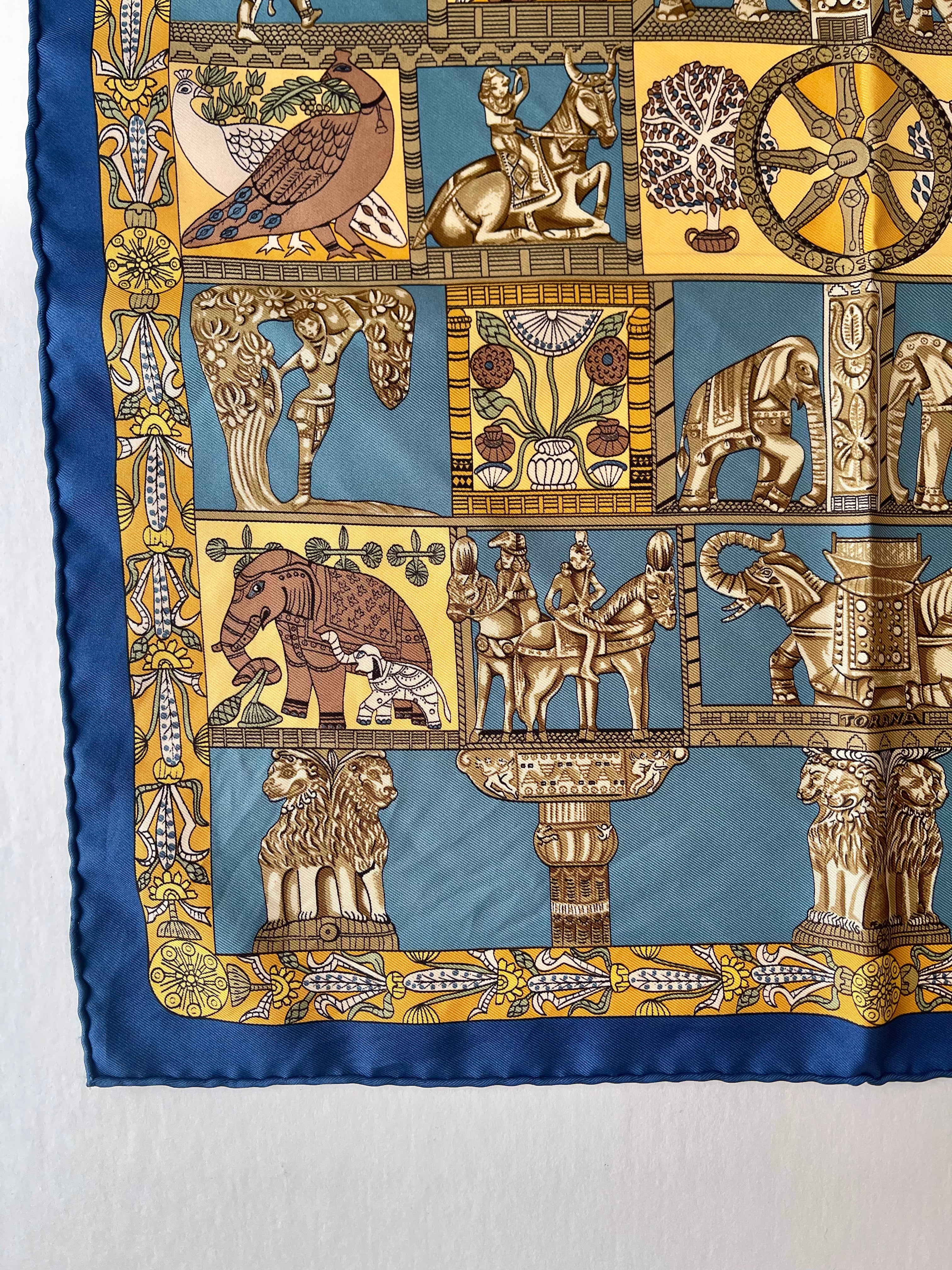 Hermes Silk Royal Blue Pattern Scarf (Pre-Owned - NEW with box)