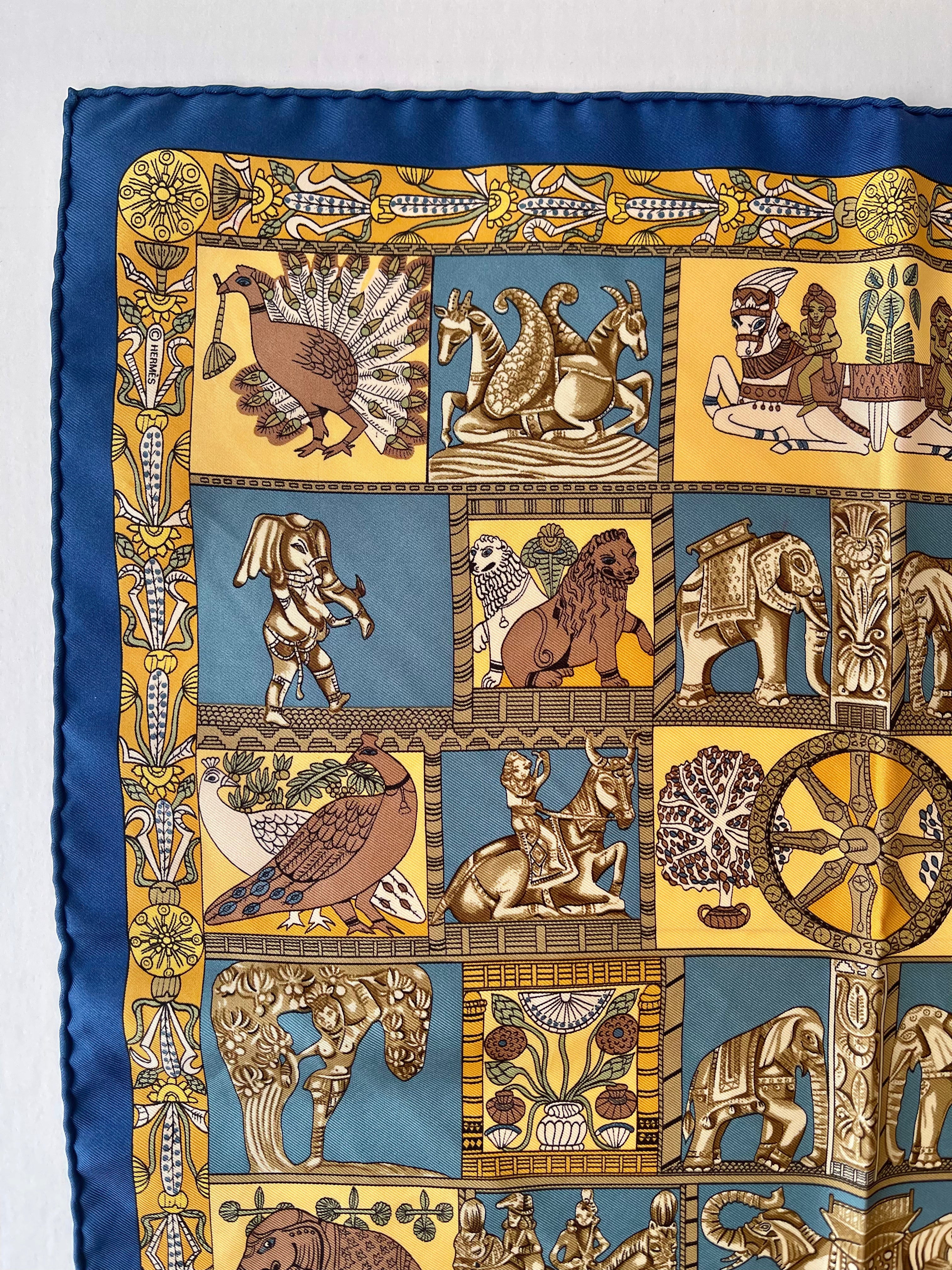 Hermes Silk Royal Blue Pattern Scarf (Pre-Owned - NEW with box)