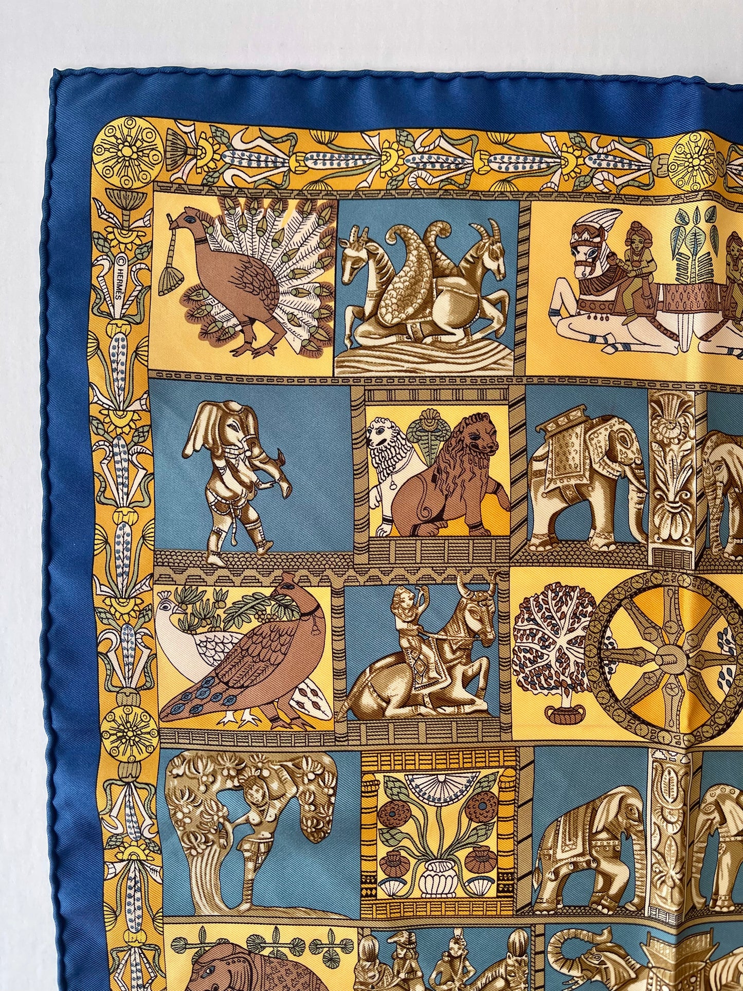 Hermes Silk Royal Blue Pattern Scarf (Pre-Owned - NEW with box)